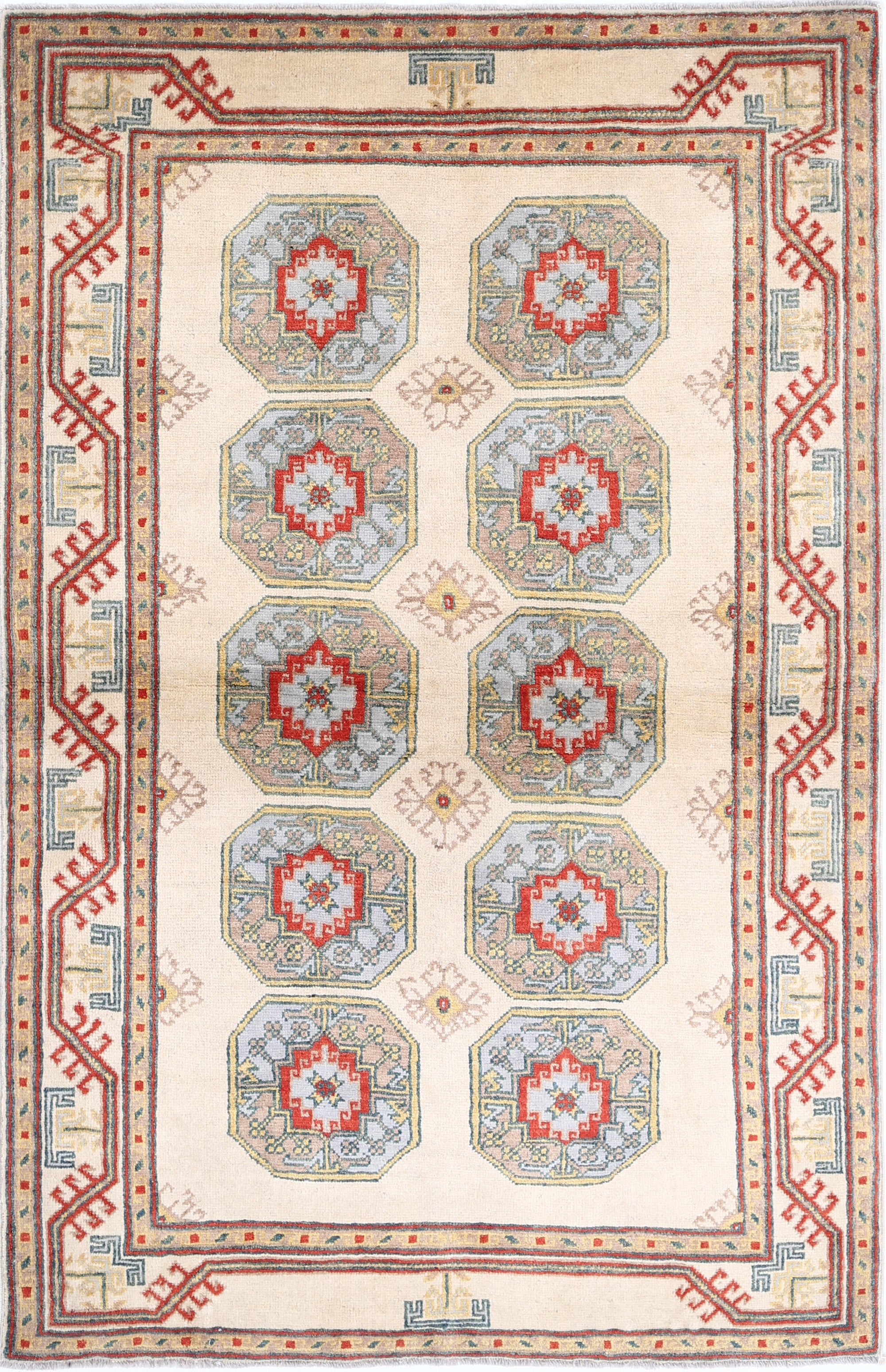 Ivory Hand-Knotted Distressed Vintage Wool Rug - 3'10" x 5'11"