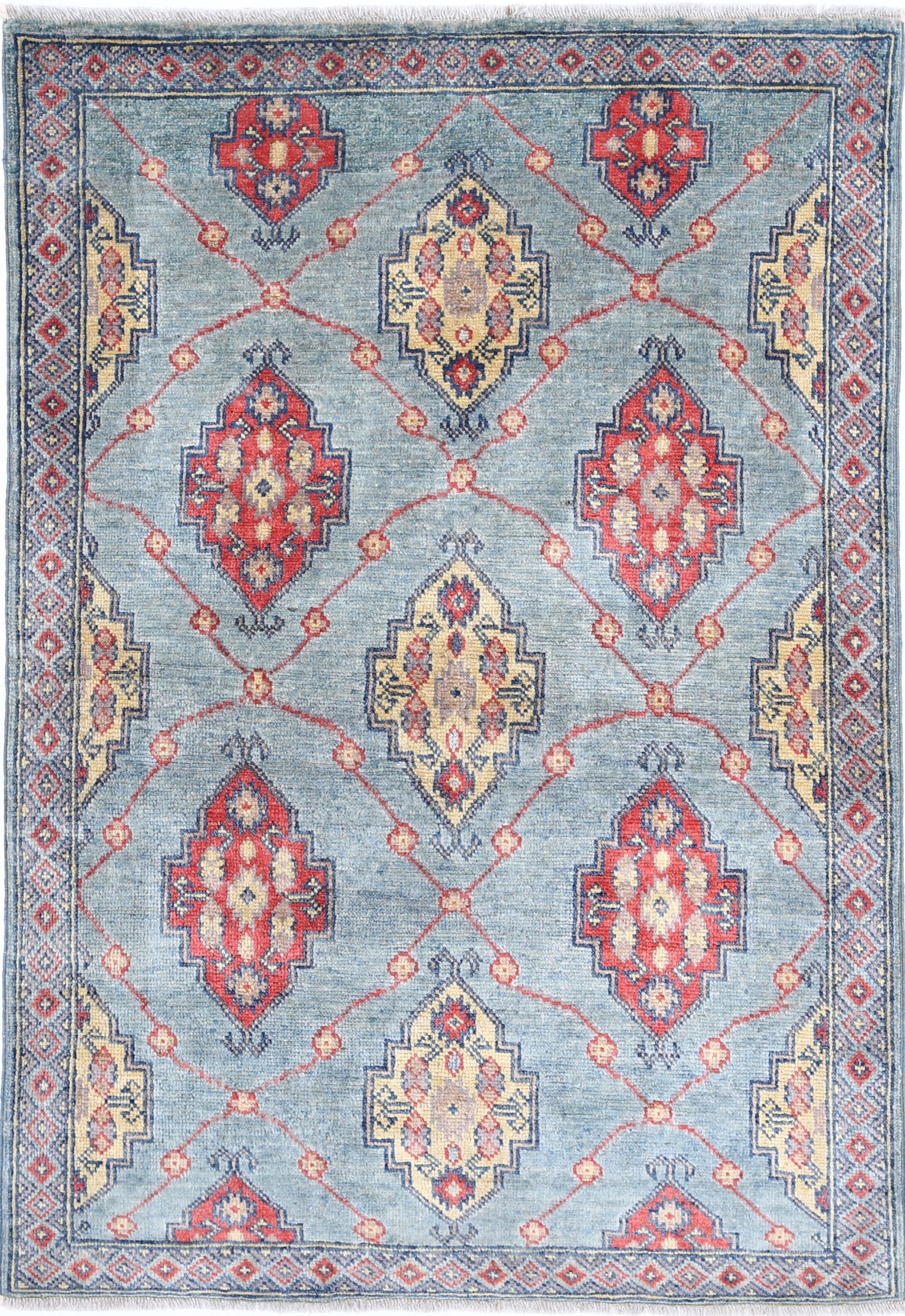 Blue Hand-Knotted Distressed Vintage Wool Rug - 3'4" x 5'0"