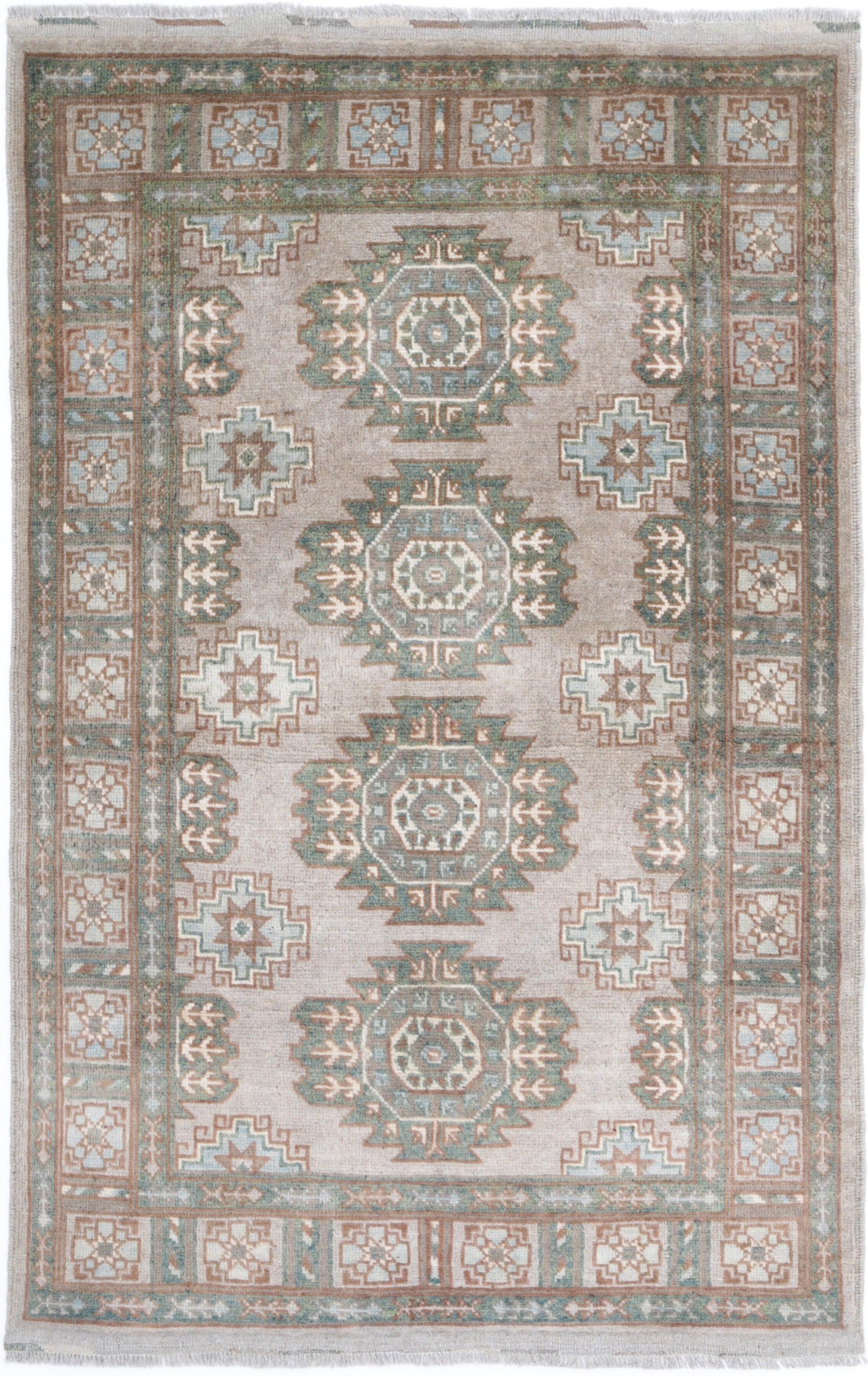 Brown Hand-Knotted Distressed Vintage Wool Rug - 3'2" x 5'2"