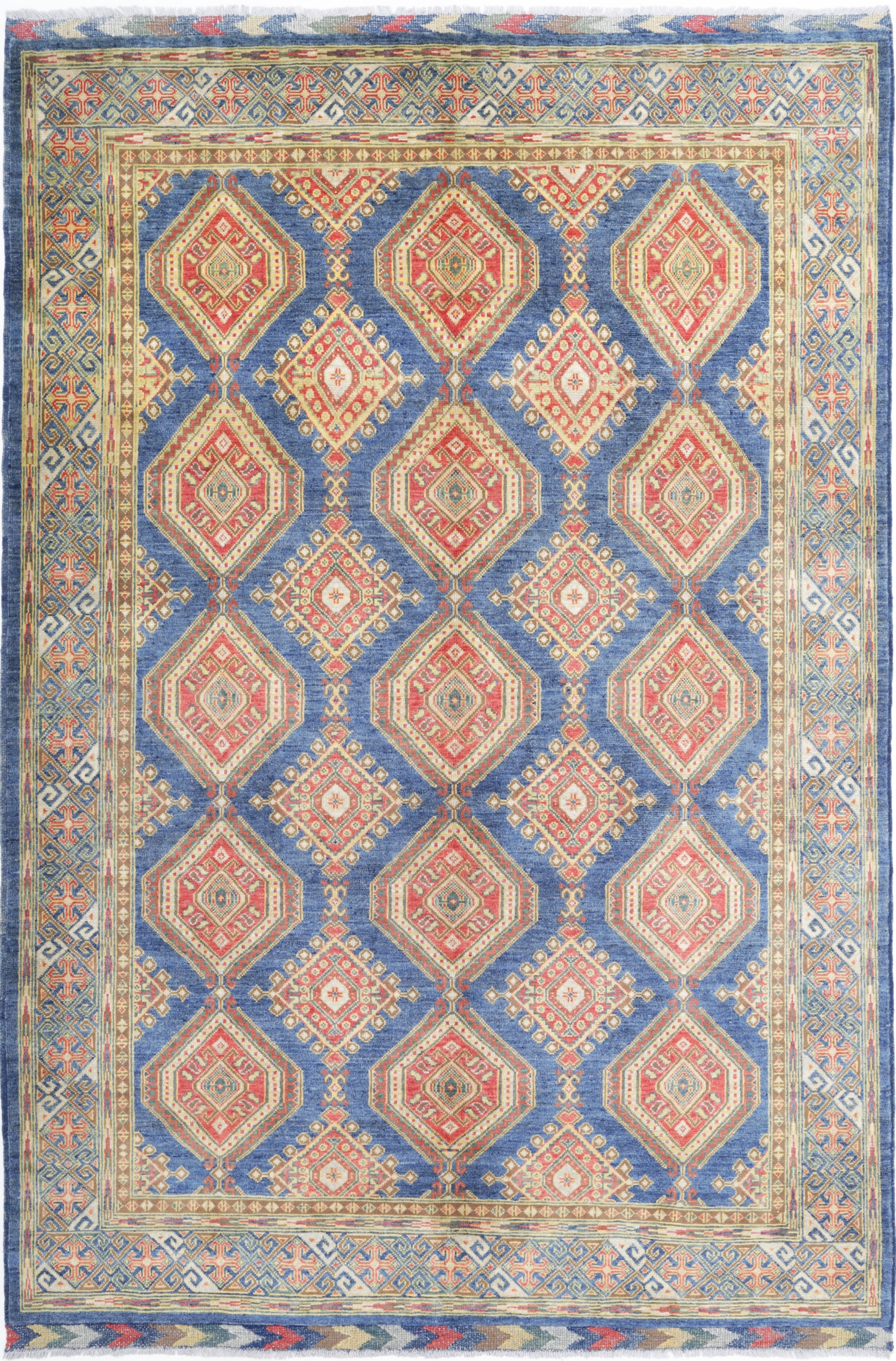 Blue Hand-Knotted Distressed Vintage Wool Rug - 6'7" x 9'9"