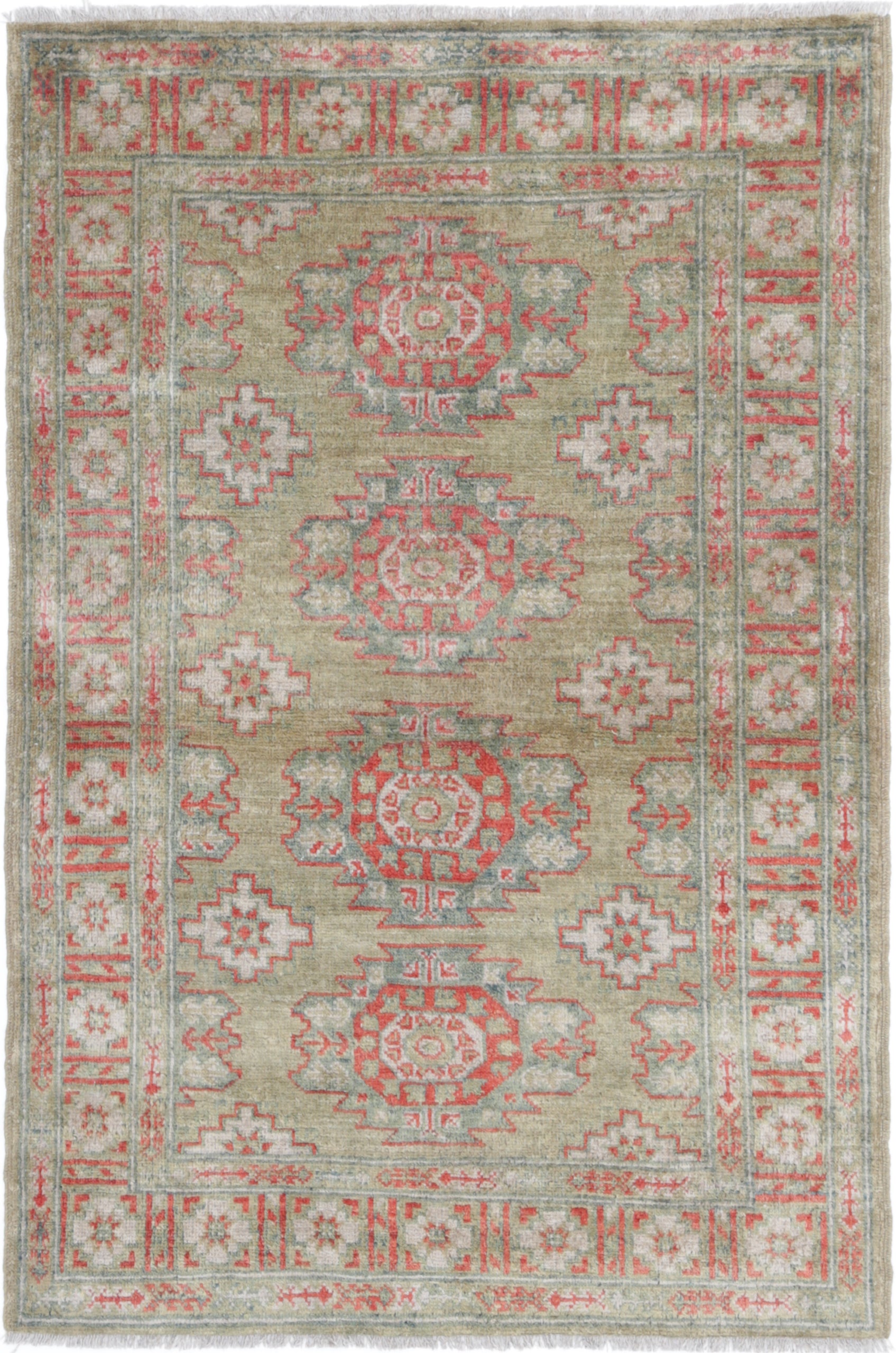 Green Hand-Knotted Distressed Vintage Wool Rug - 3'3" x 5'1"