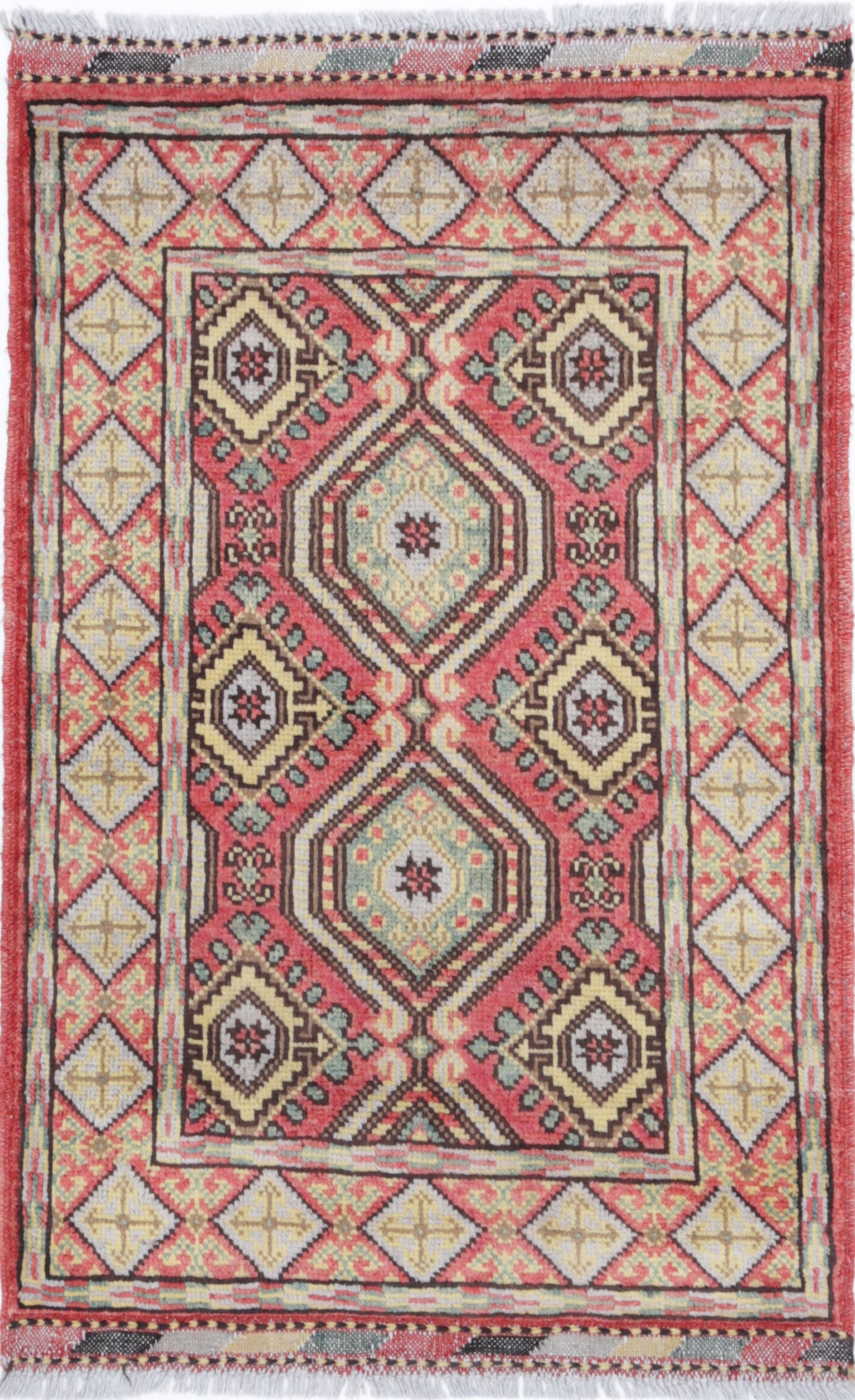Red Hand-Knotted Distressed Vintage Wool Rug - 2'1" x 3'2"