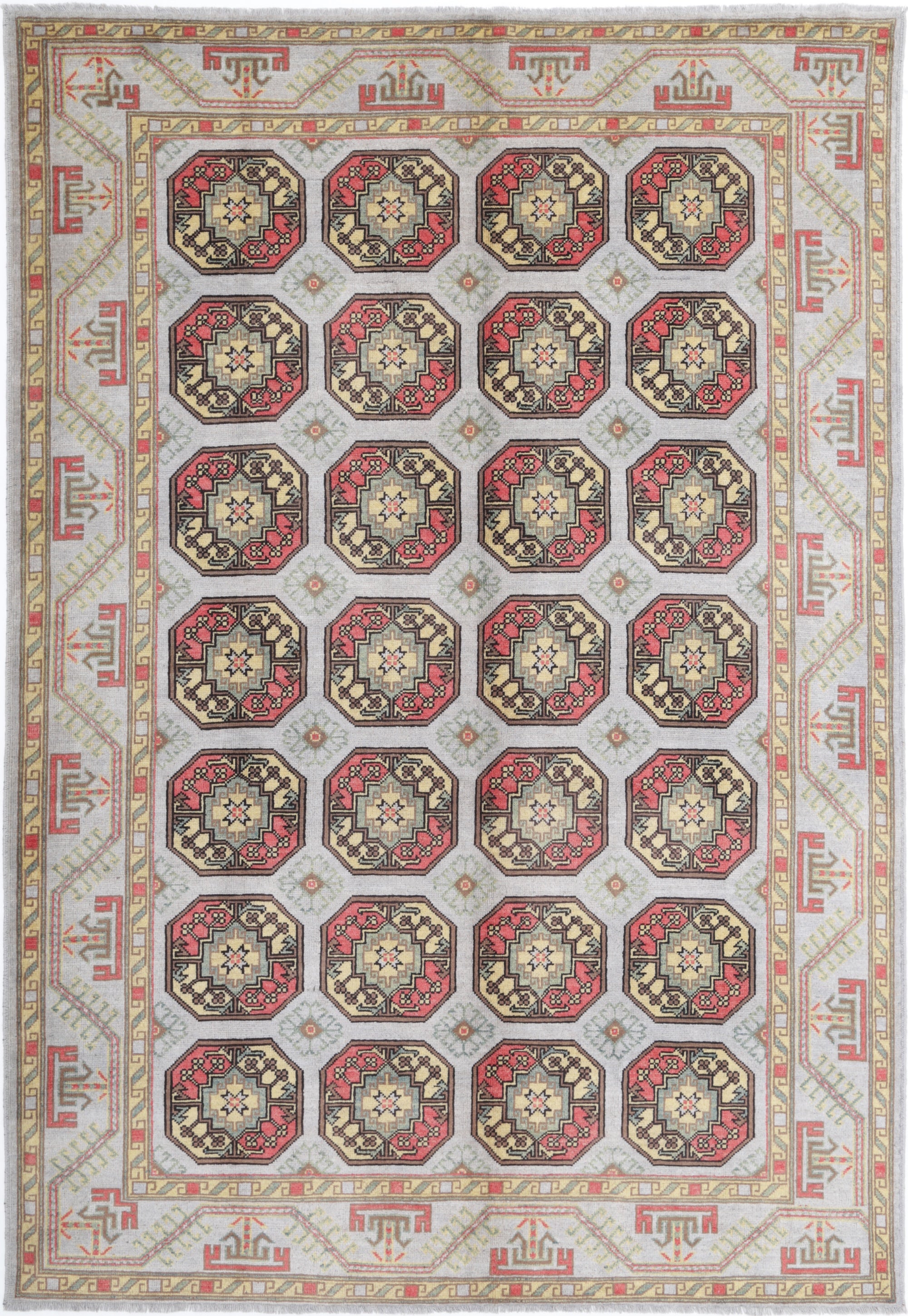 Grey Hand-Knotted Distressed Vintage Wool Rug - 6'7" x 9'8"