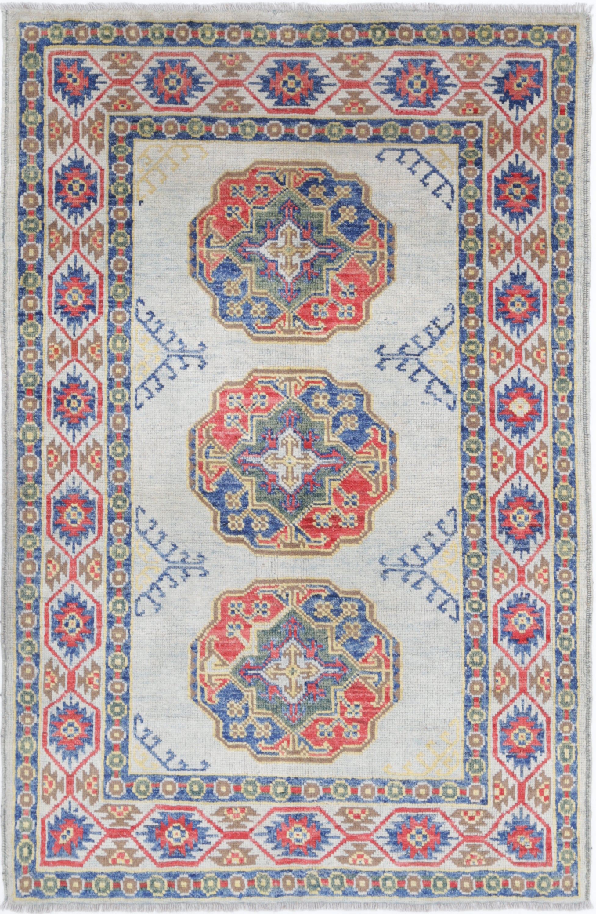 Grey Hand-Knotted Distressed Vintage Wool Rug - 3'1" x 4'10"