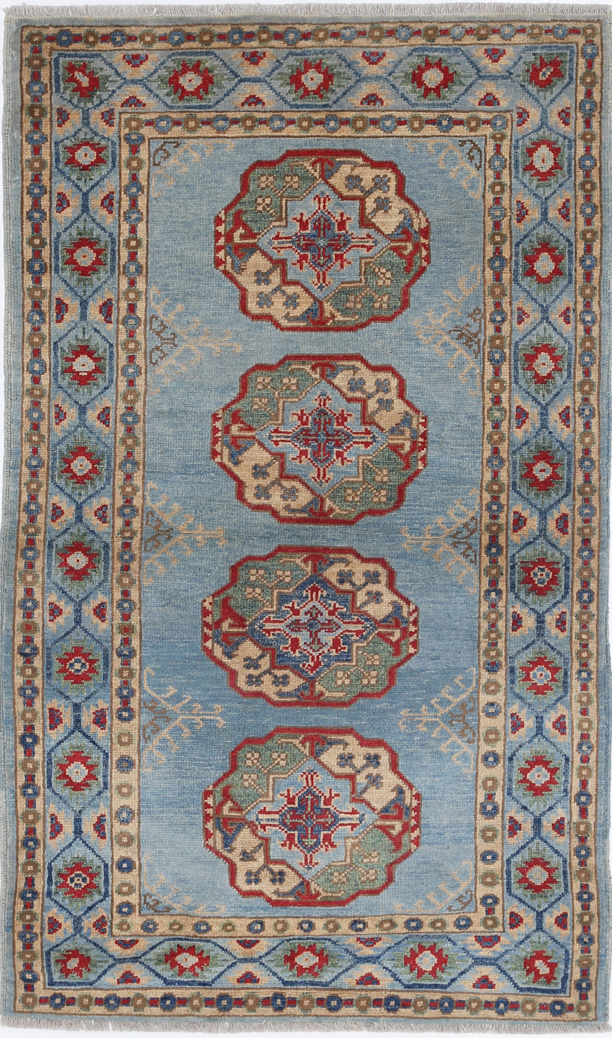 Blue Hand-Knotted Distressed Vintage Wool Rug - 3'0" x 5'3"