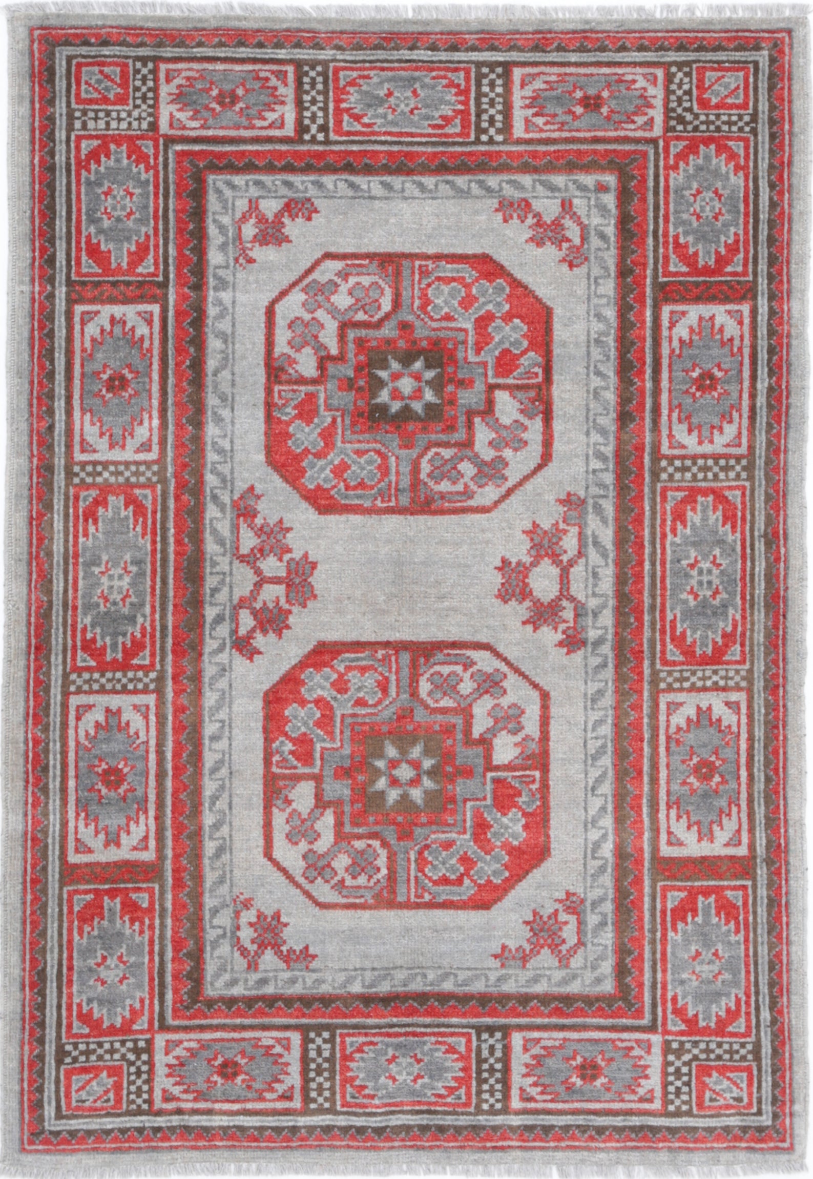 Grey Hand-Knotted Distressed Vintage Wool Rug - 3'4" x 4'10"