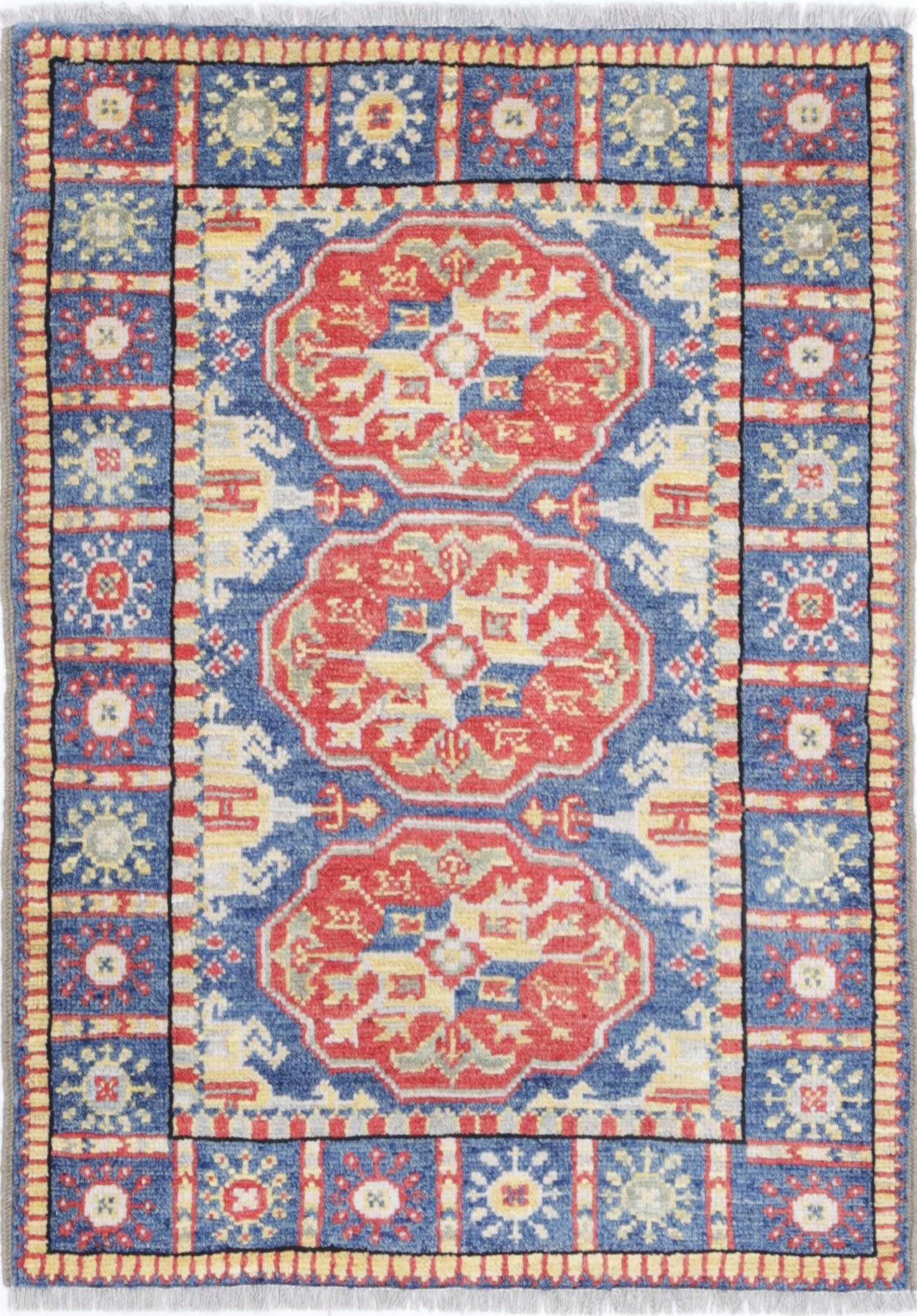 Blue Hand-Knotted Distressed Vintage Wool Rug - 2'1" x 3'0"