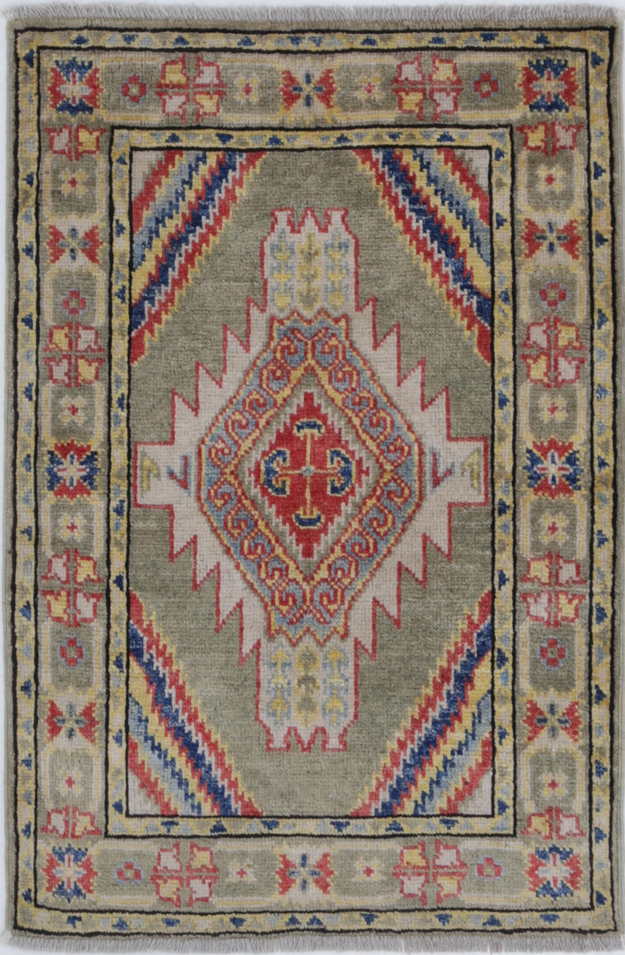 Green Hand-Knotted Distressed Vintage Wool Rug - 2'0" x 3'1"