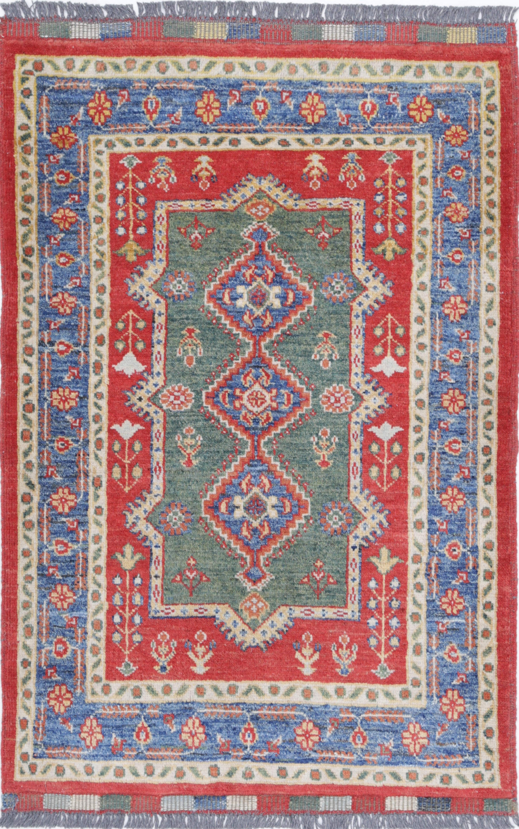 Red Hand-Knotted Distressed Vintage Wool Rug - 2'9" x 4'0"