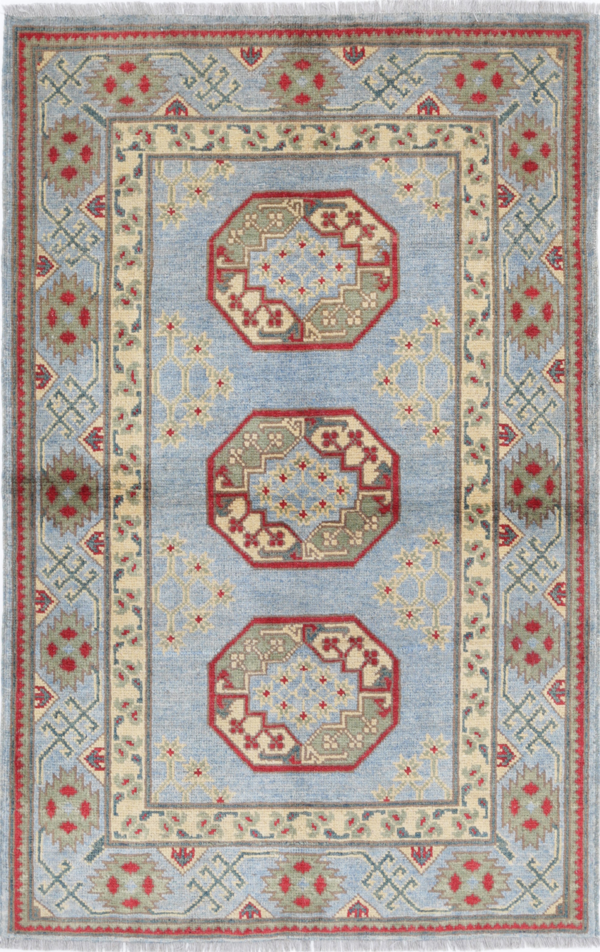 Grey Hand-Knotted Distressed Vintage Wool Rug - 3'2" x 5'0"