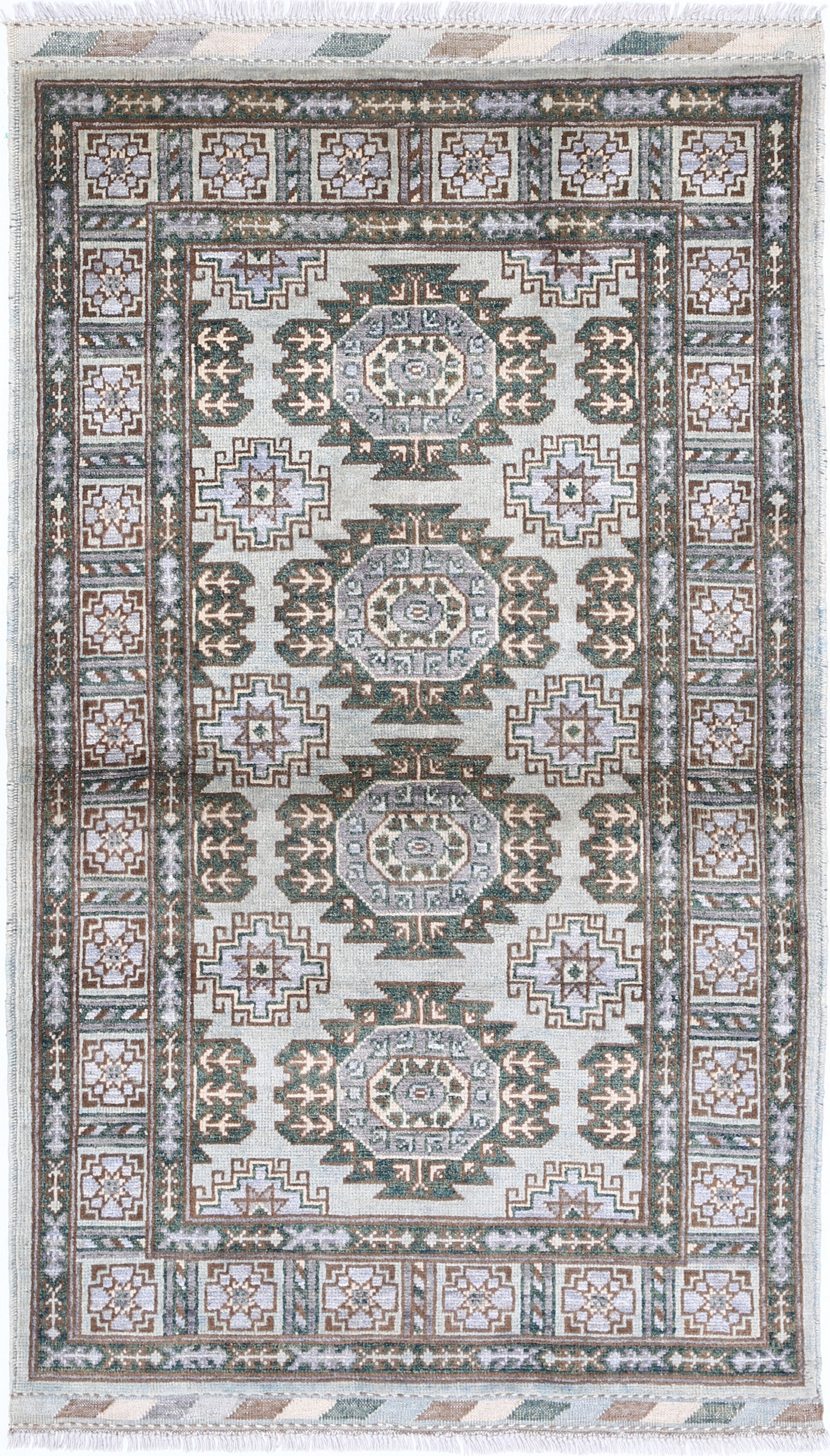 Grey Hand-Knotted Distressed Vintage Wool Rug - 3'2" x 5'4"