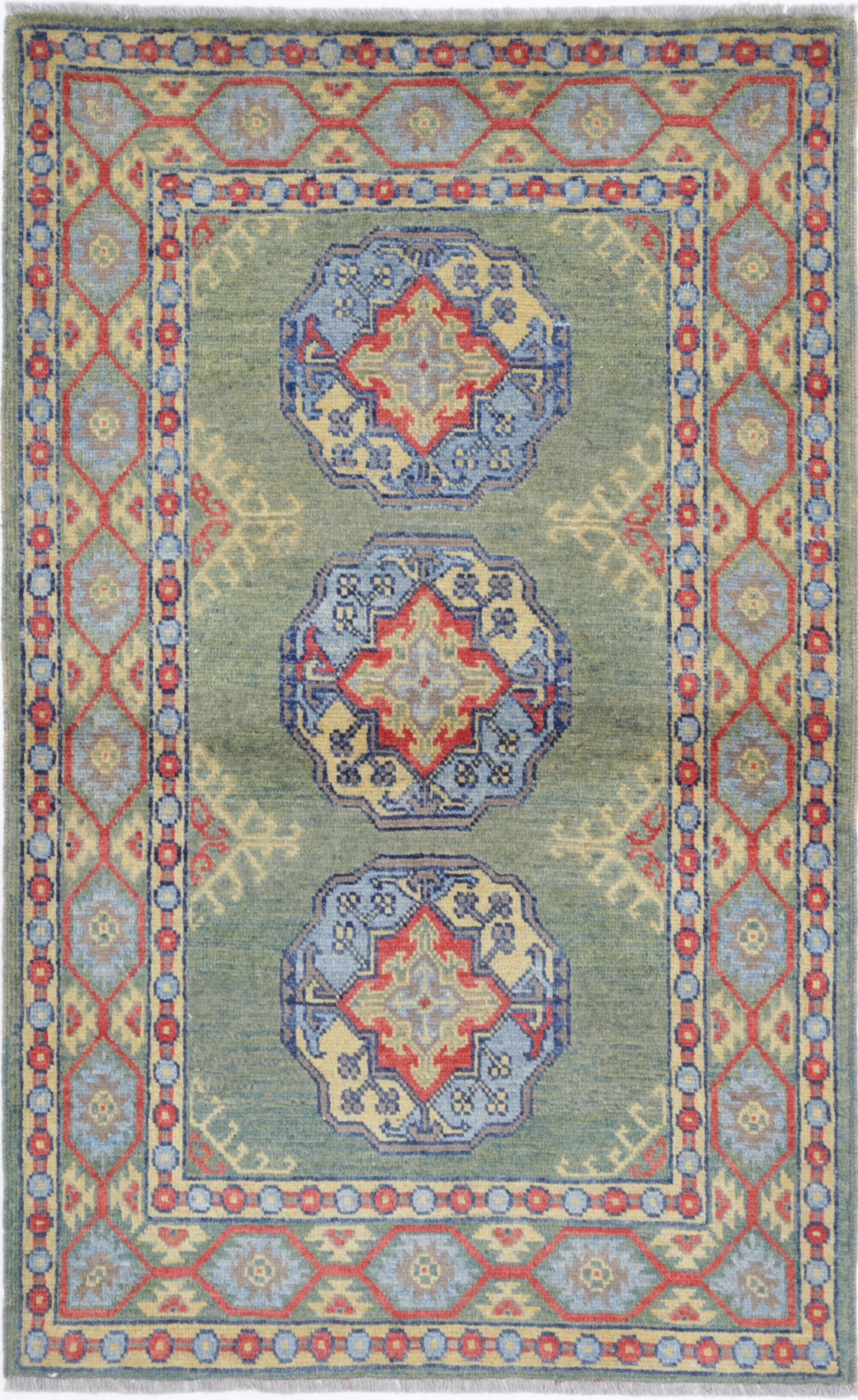 Green Hand-Knotted Distressed Vintage Wool Rug - 3'3" x 5'4"