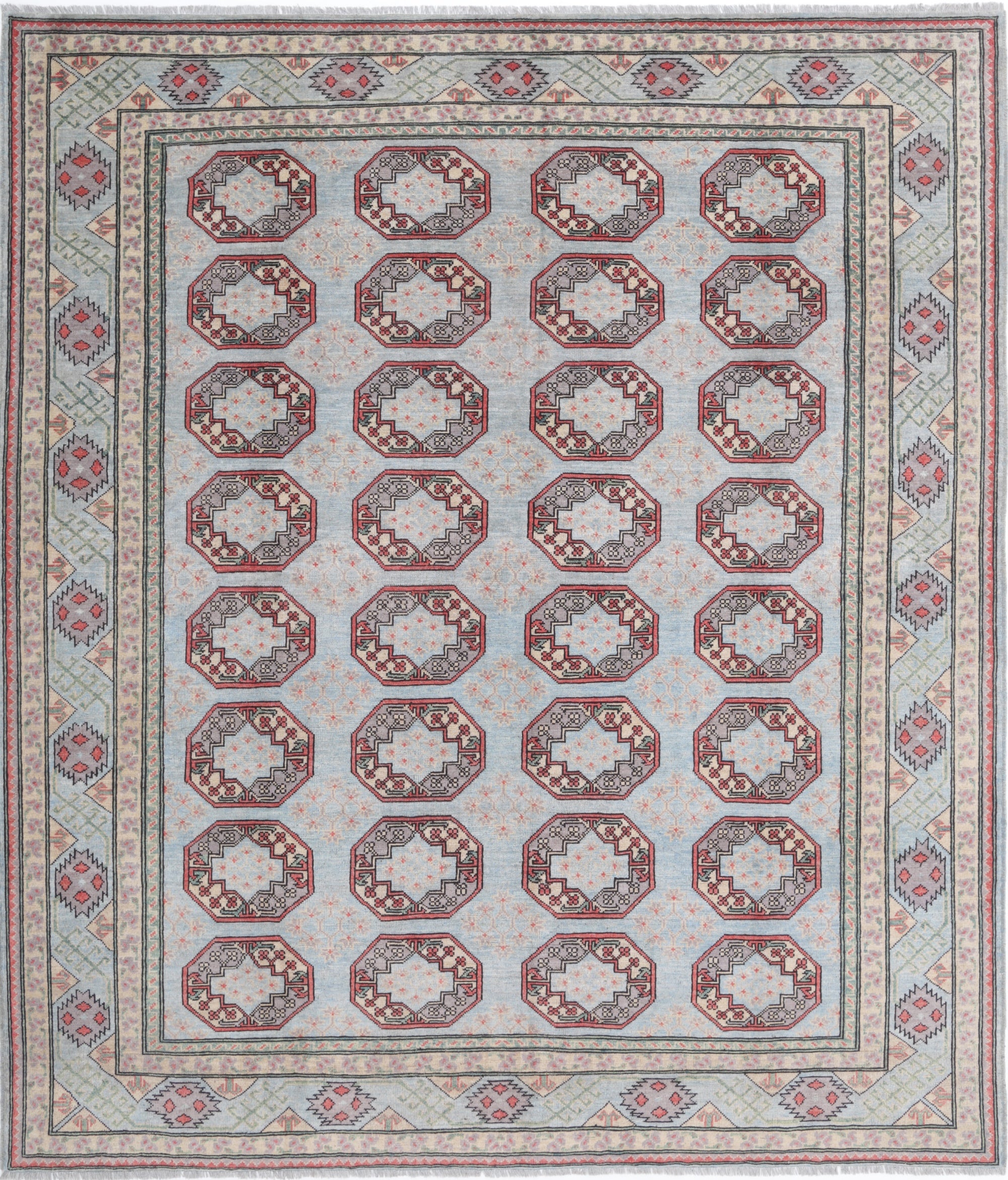 Grey Hand-Knotted Distressed Vintage Wool Rug - 8'5" x 9'9"