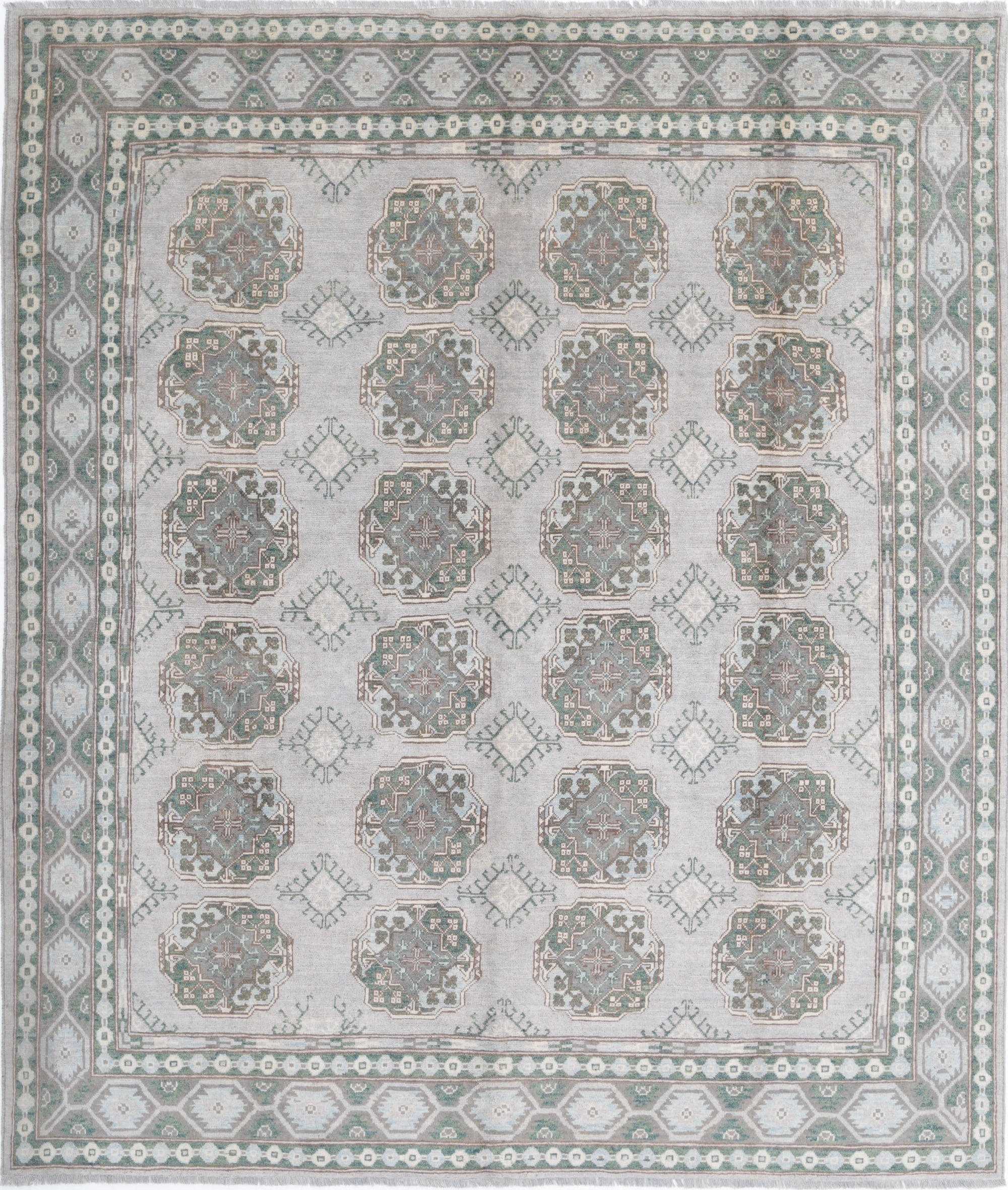 Grey Hand-Knotted Distressed Vintage Wool Rug - 8'4" x 9'7"