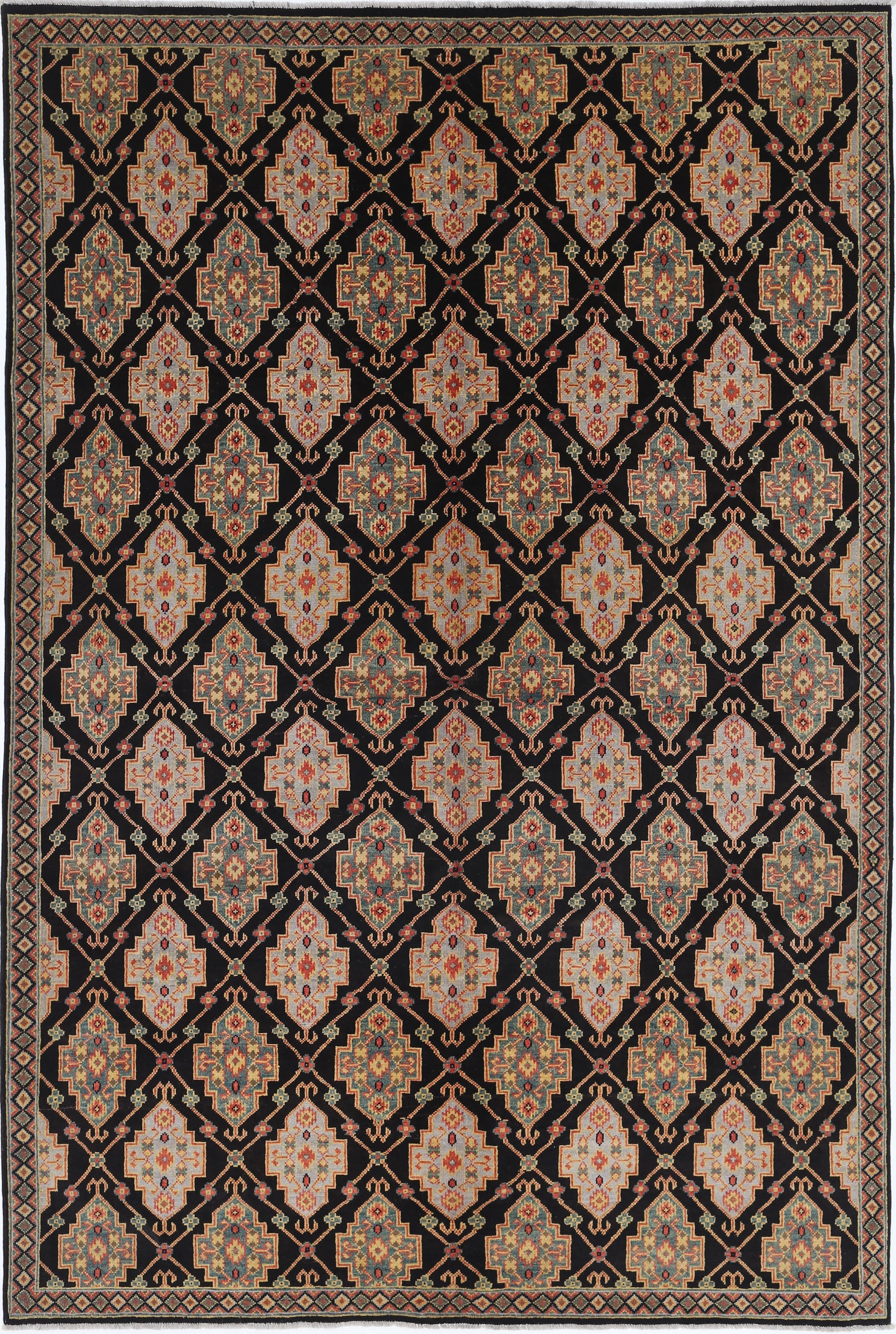 Black Hand-Knotted Distressed Vintage Wool Rug - 6'8" x 10'0"