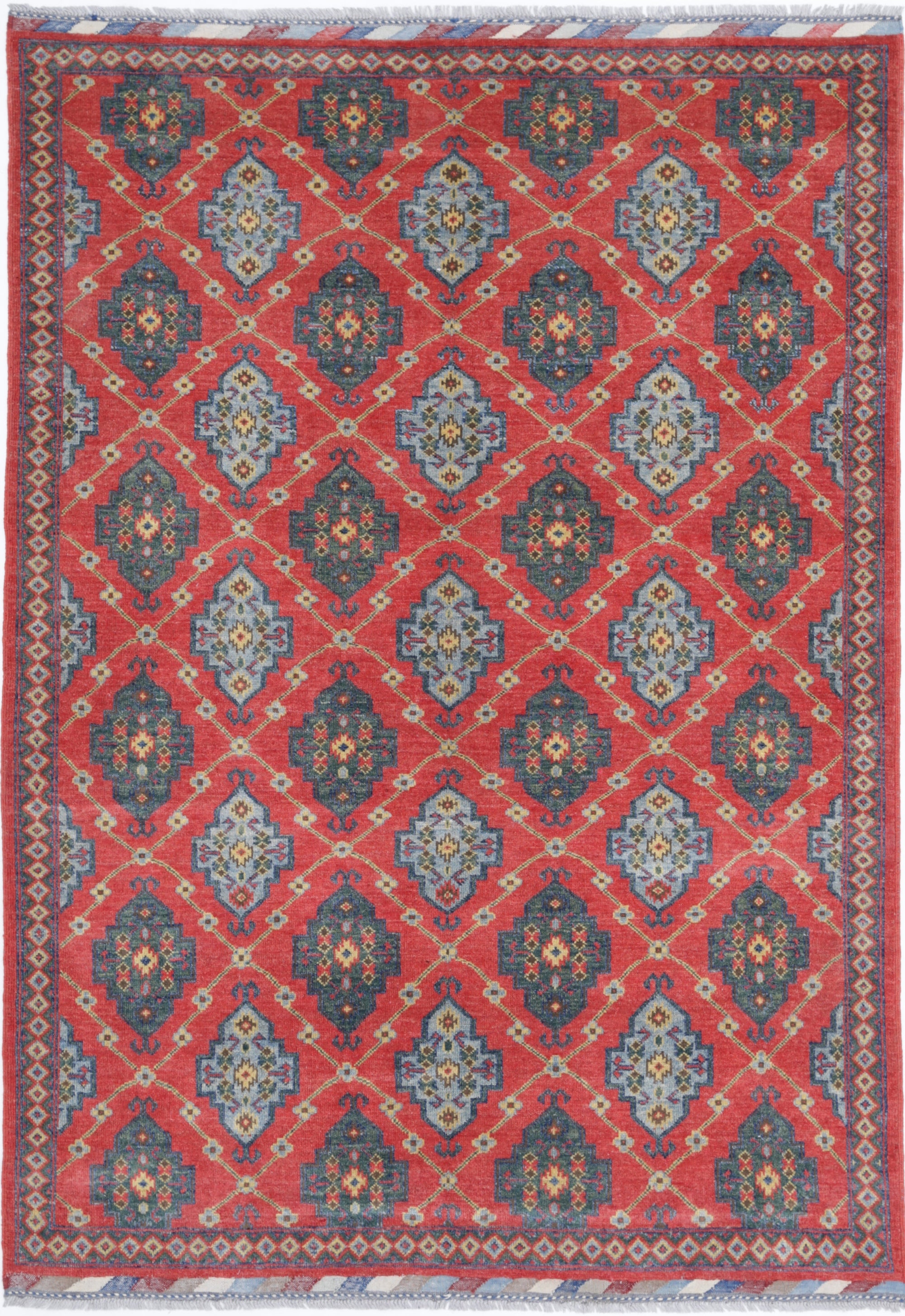 Red Hand-Knotted Distressed Vintage Wool Rug - 5'9" x 8'4"