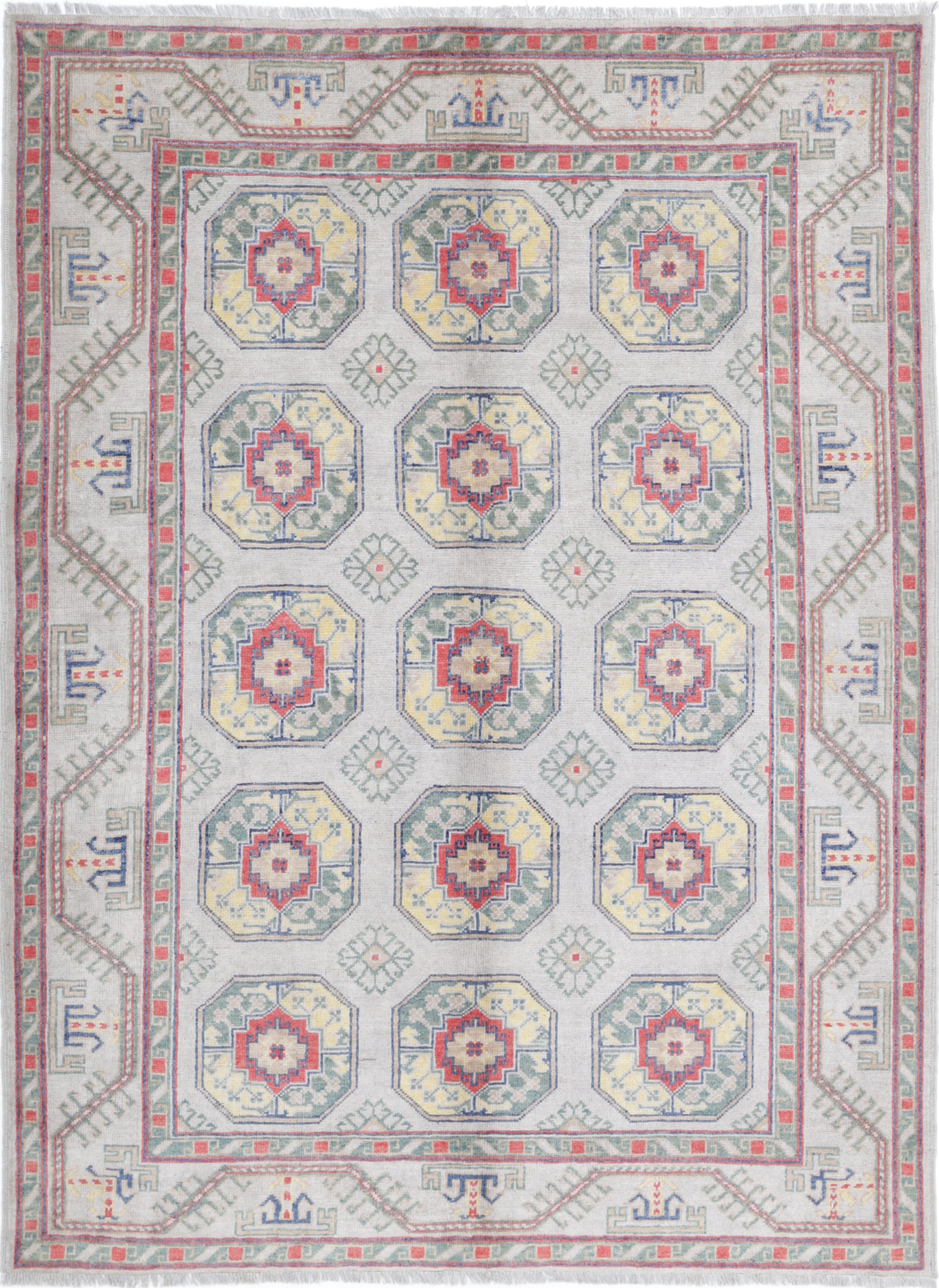 Grey Hand-Knotted Distressed Vintage Wool Rug - 5'7" x 7'7"