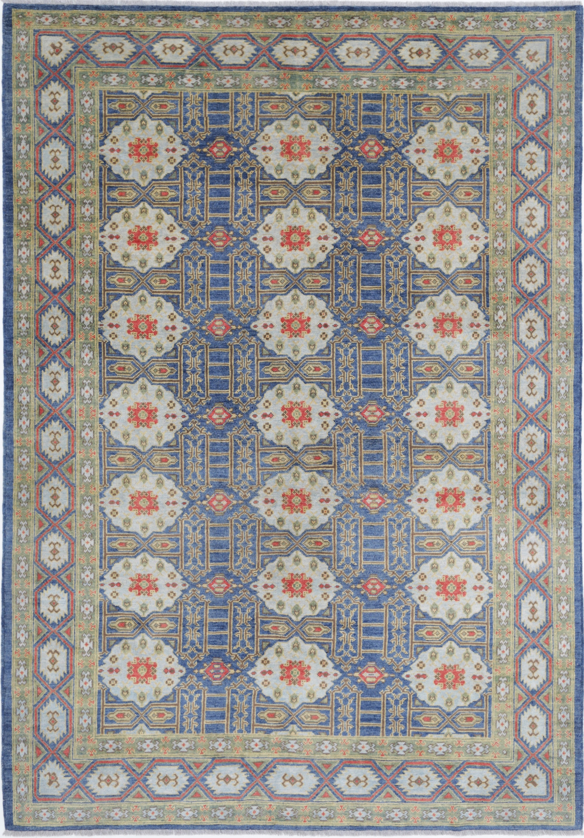Blue Hand-Knotted Distressed Vintage Wool Rug - 6'8" x 9'10"