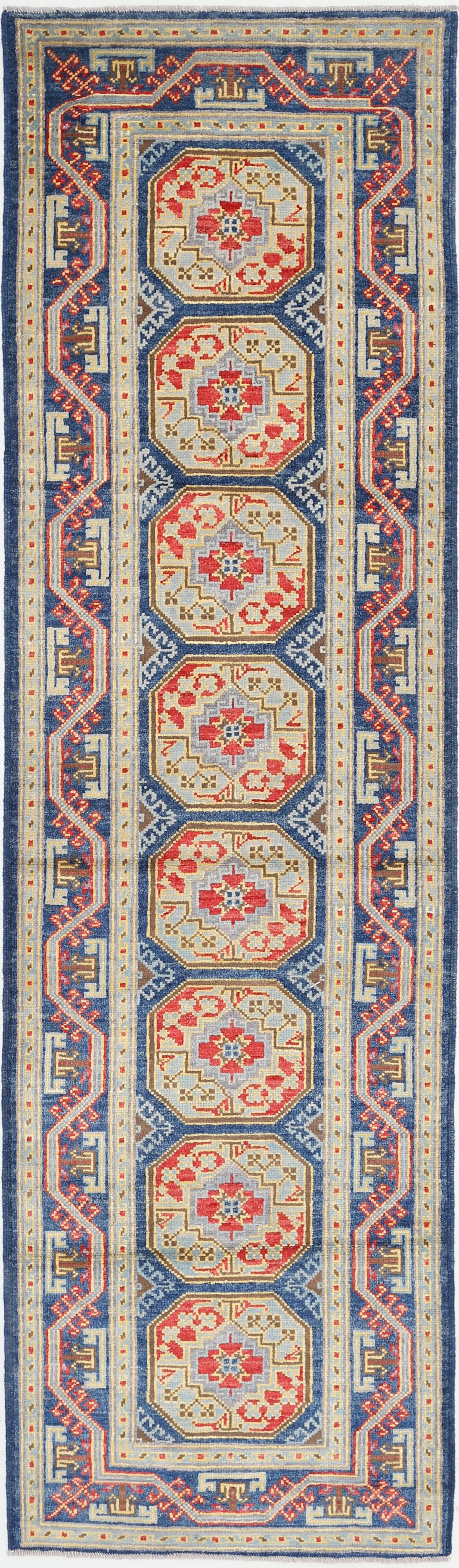 Blue Hand-Knotted Distressed Vintage Wool Rug - 2'8" x 9'9"