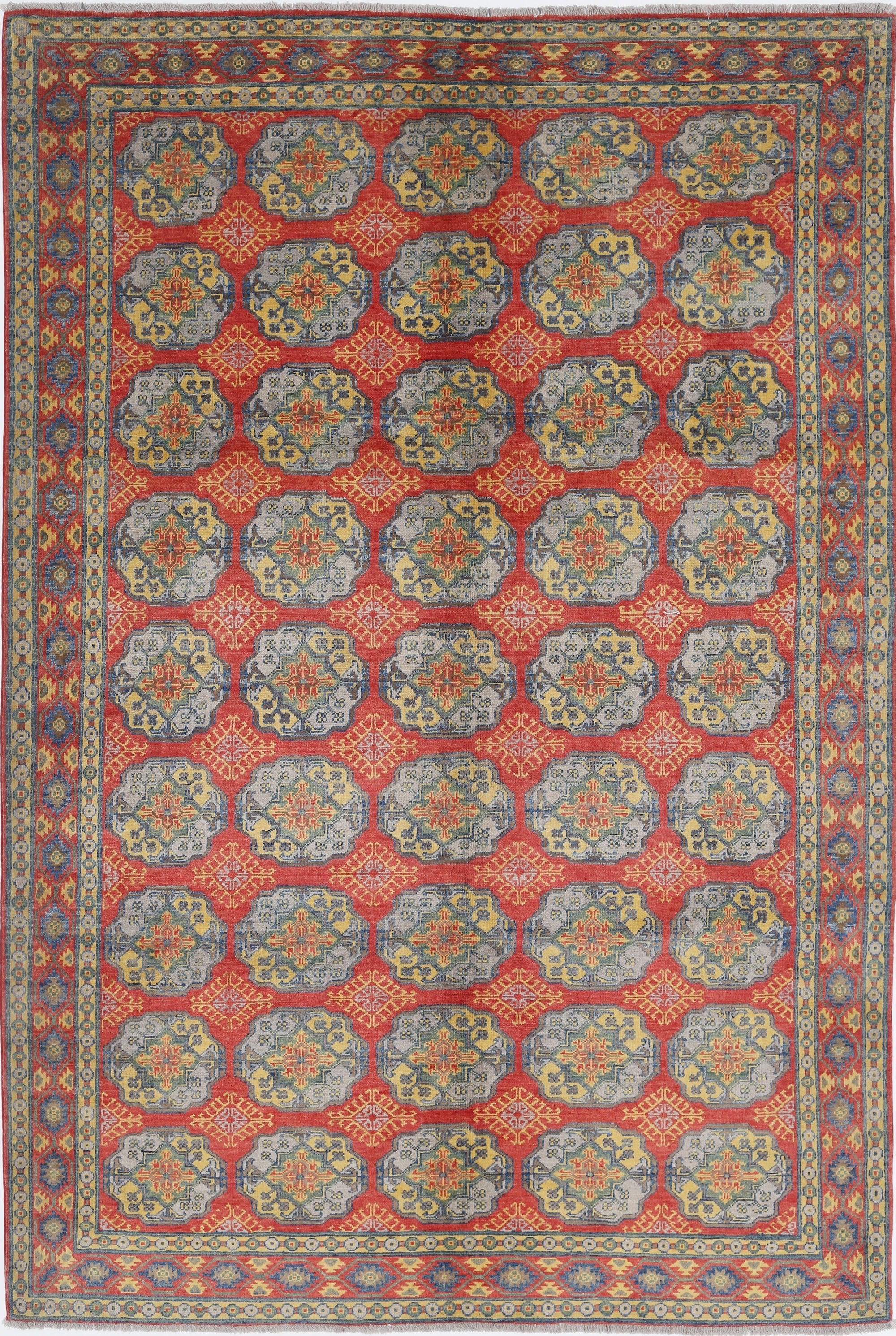 Red Hand-Knotted Distressed Vintage Wool Rug - 6'8" x 10'1"