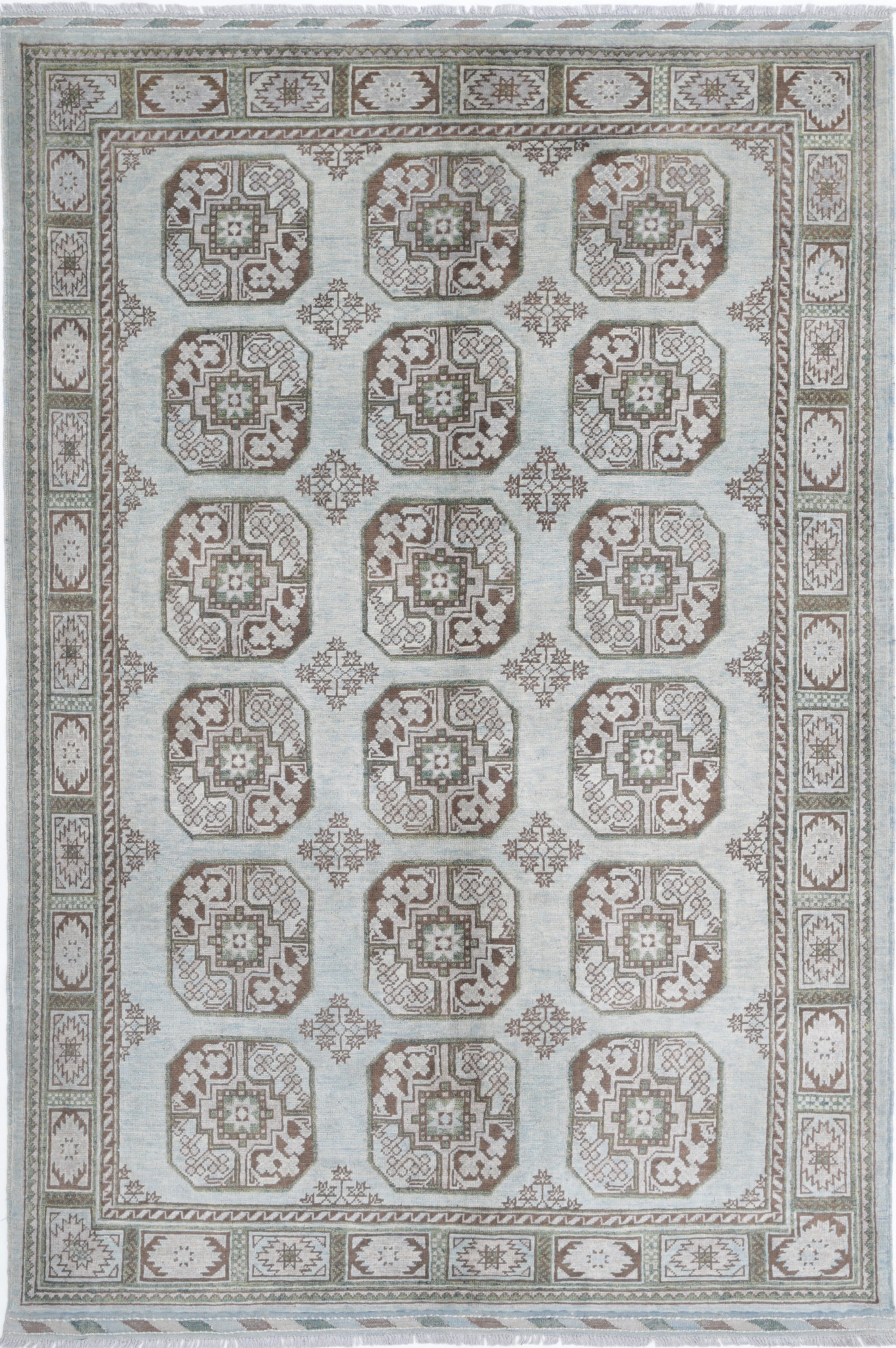 Blue Hand-Knotted Distressed Vintage Wool Rug - 5'7" x 8'5"