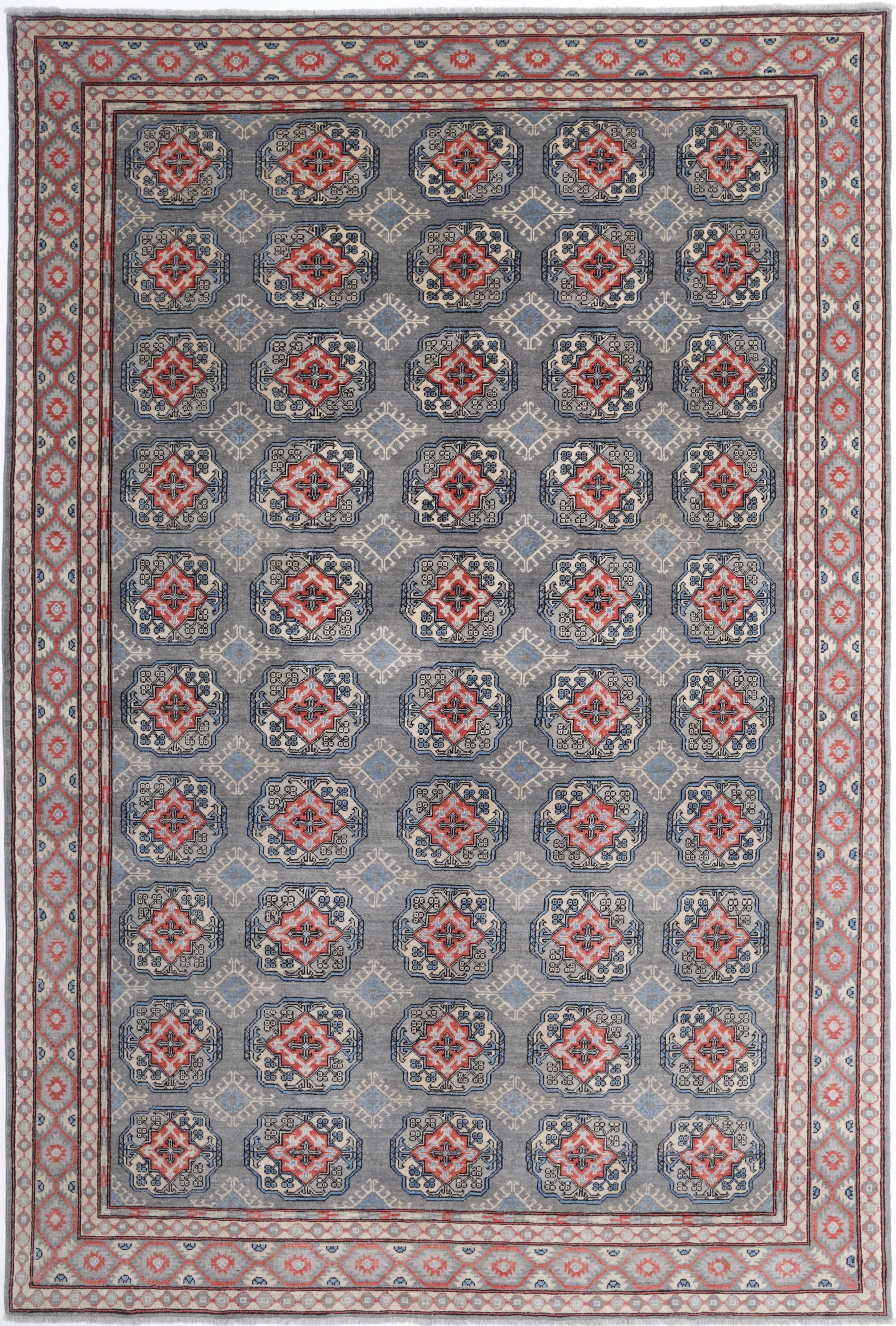 Grey Hand-Knotted Distressed Vintage Wool Rug - 8'7" x 12'10"