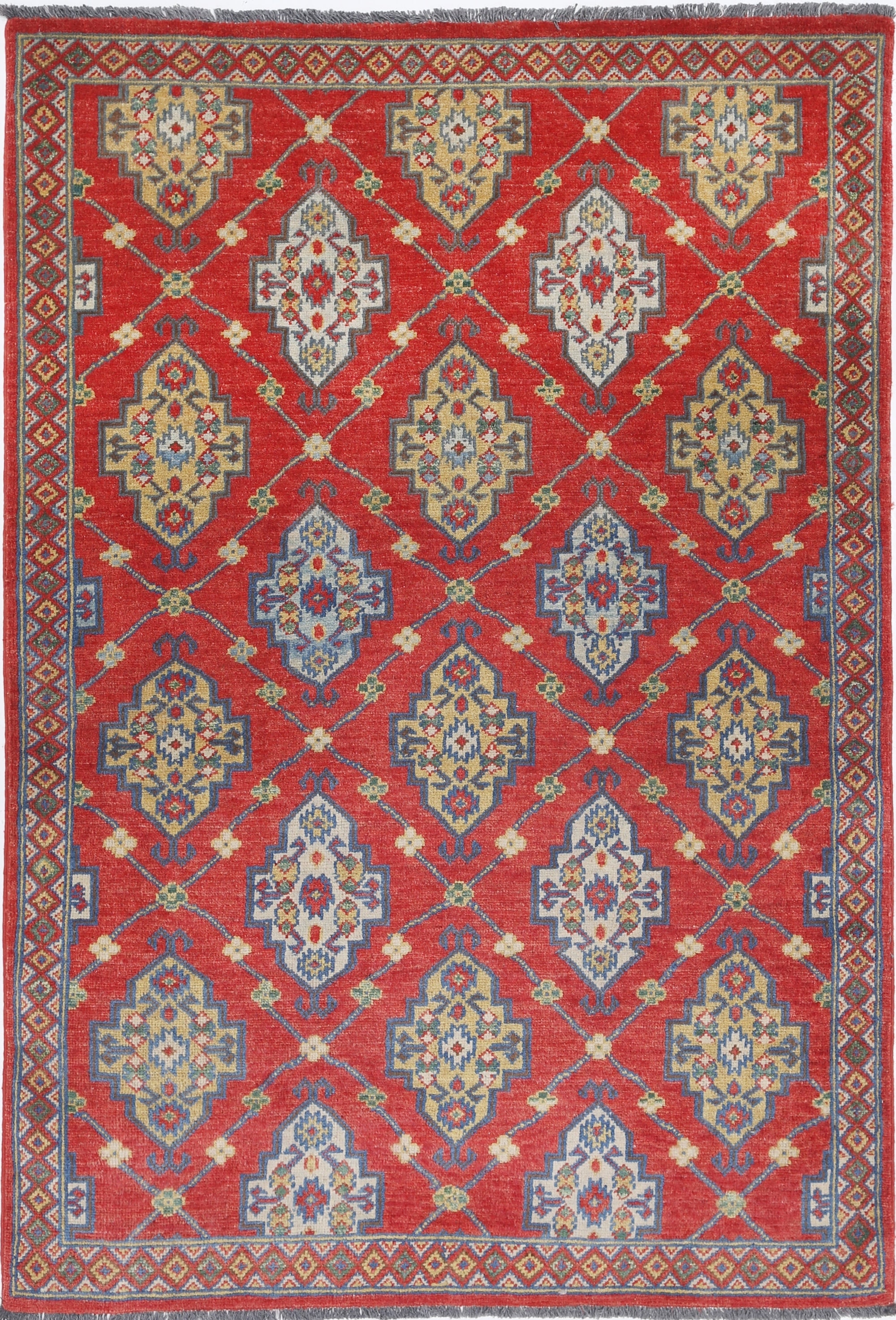 Red Hand-Knotted Distressed Vintage Wool Rug - 3'10" x 5'9"