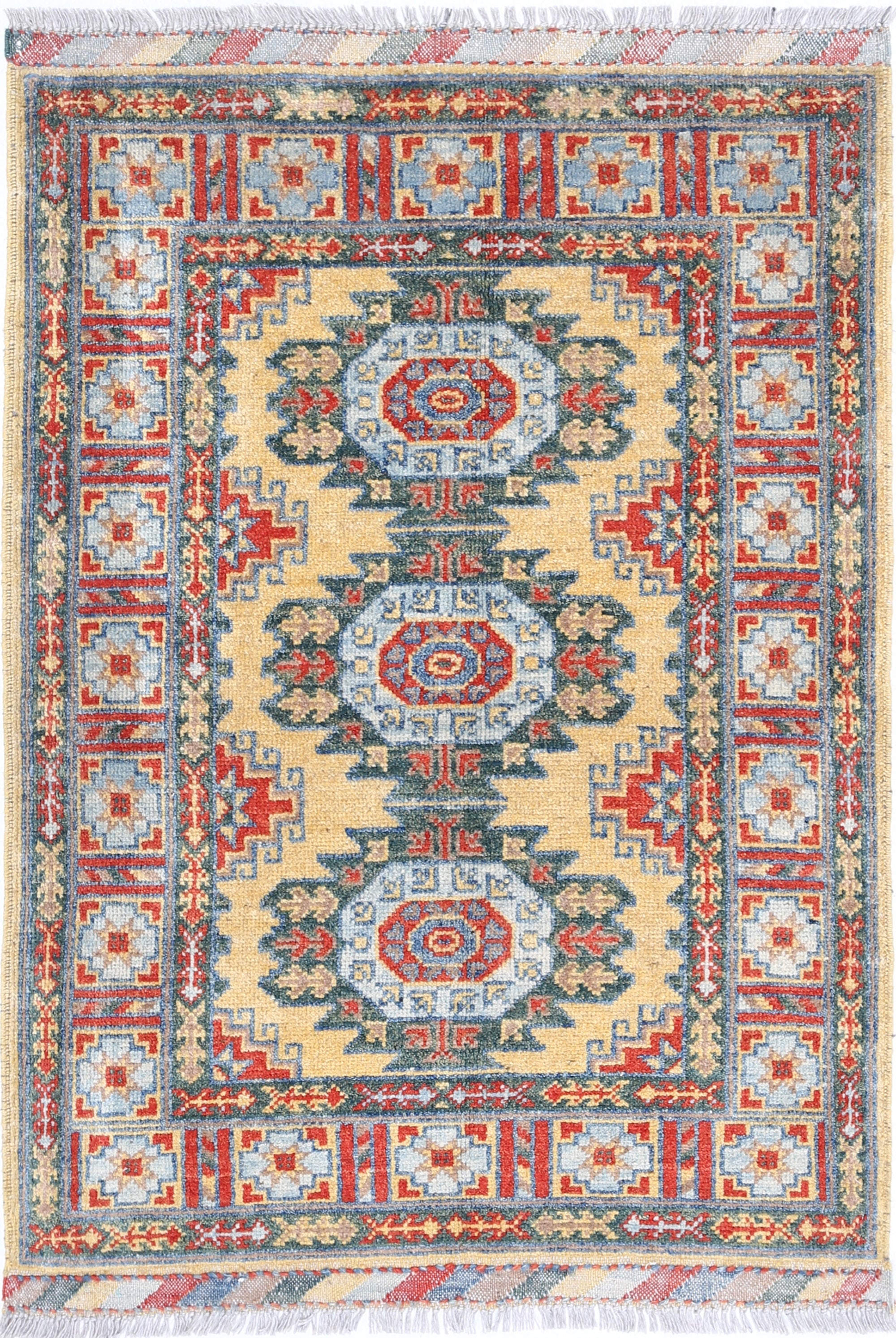 Gold Hand-Knotted Distressed Vintage Wool Rug - 2'9" x 4'0"