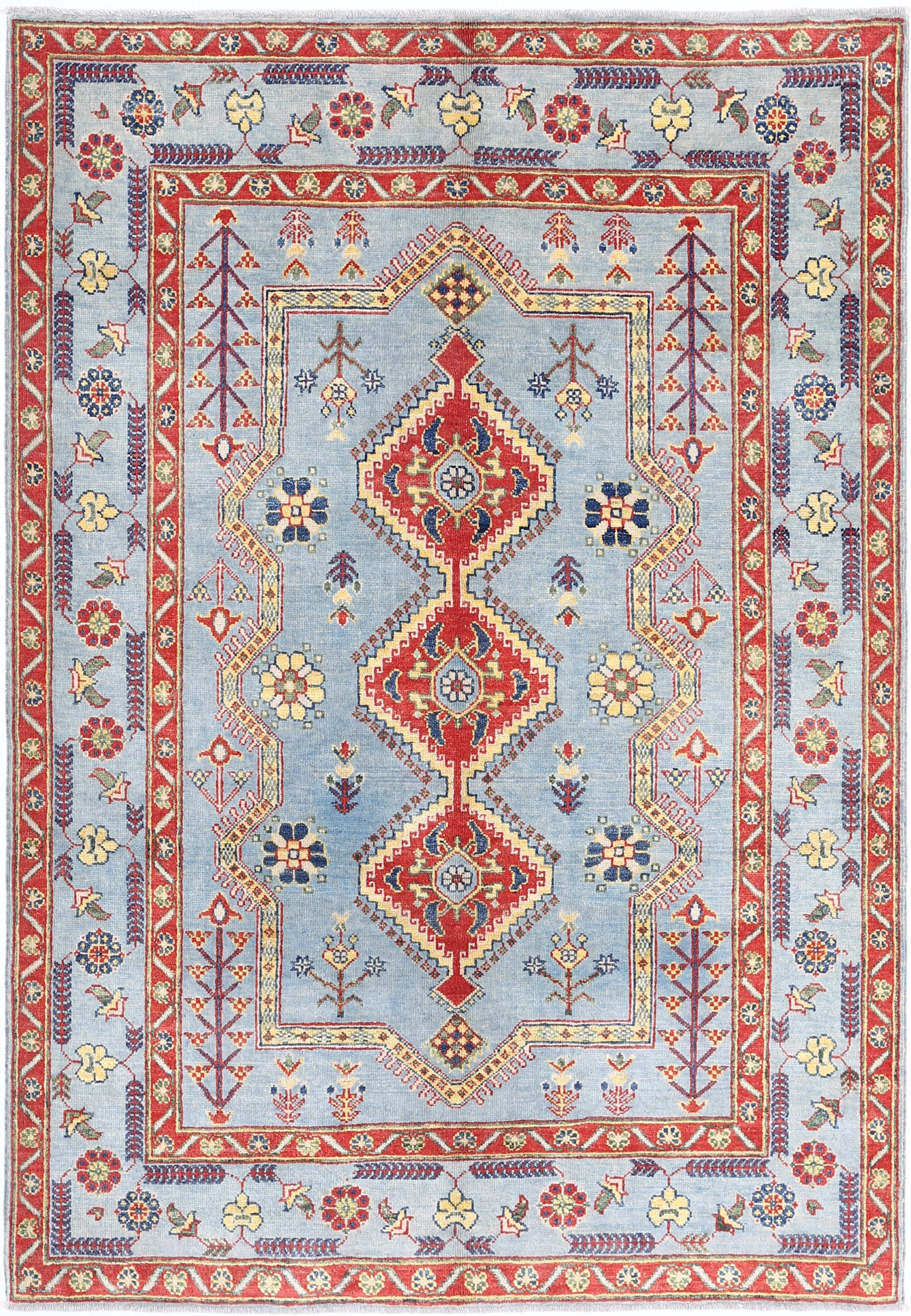 Blue Hand-Knotted Distressed Vintage Wool Rug - 4'11" x 7'3"