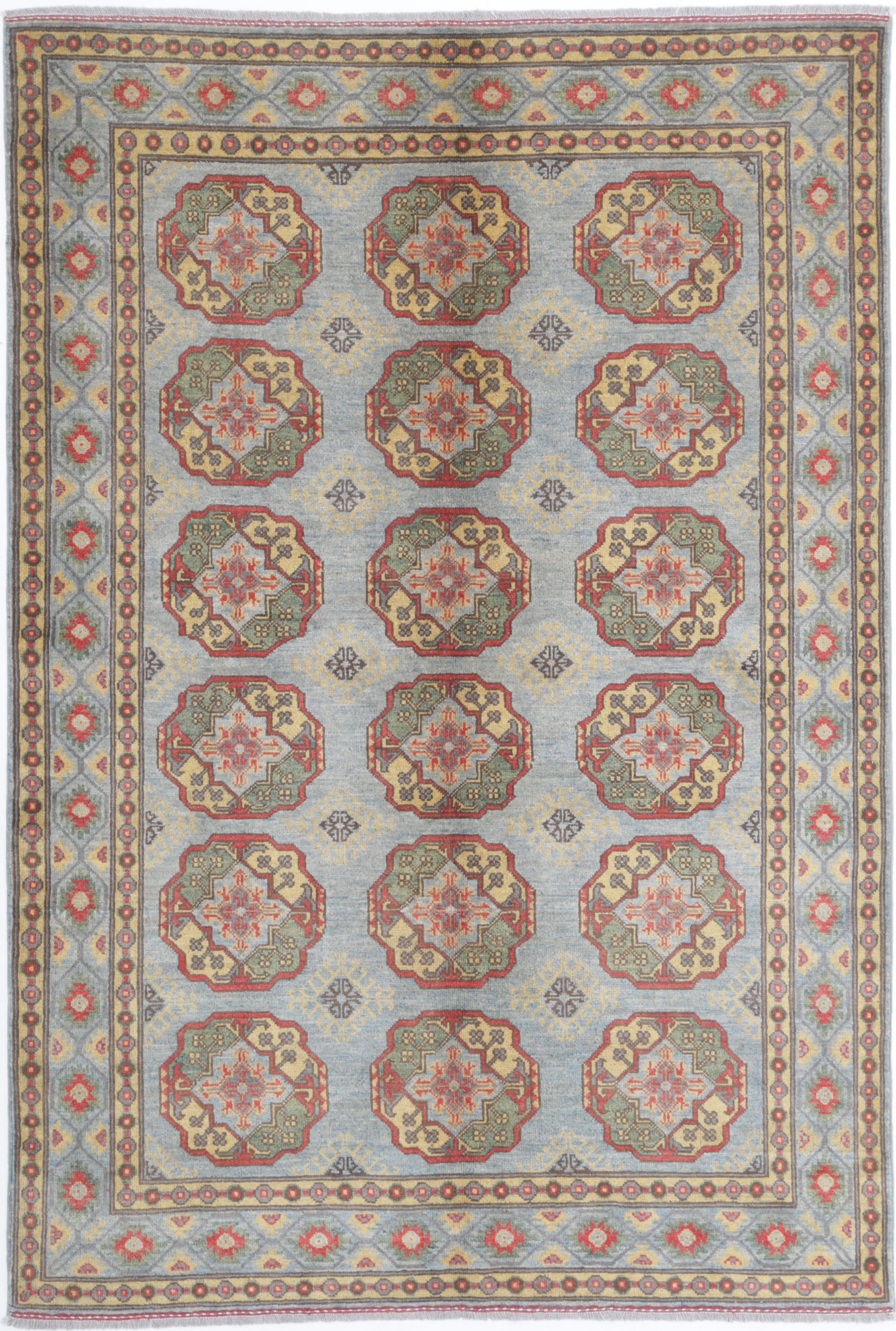 Blue Hand-Knotted Distressed Vintage Wool Rug - 5'4" x 8'0"