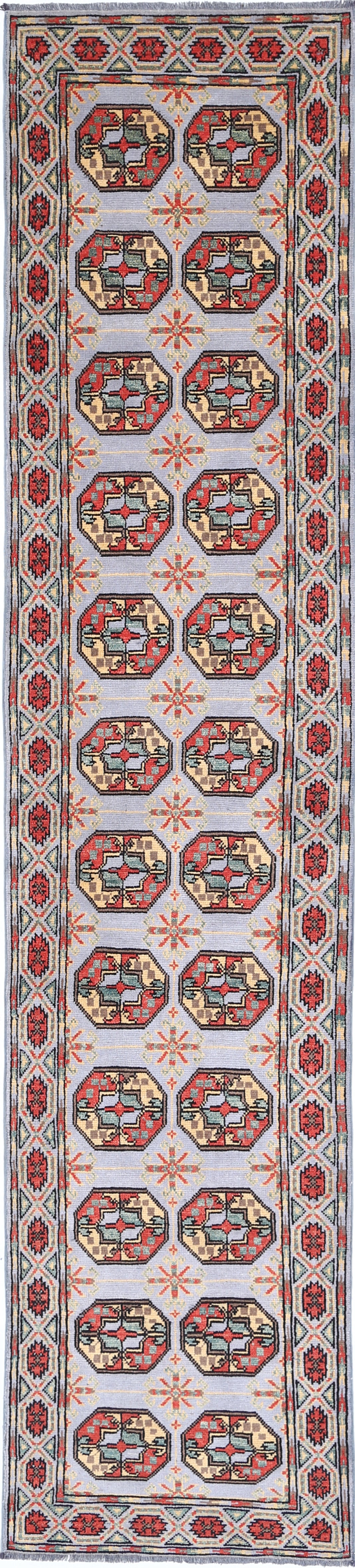 Grey Hand-Knotted Distressed Vintage Wool Rug - 2'4" x 11'3"