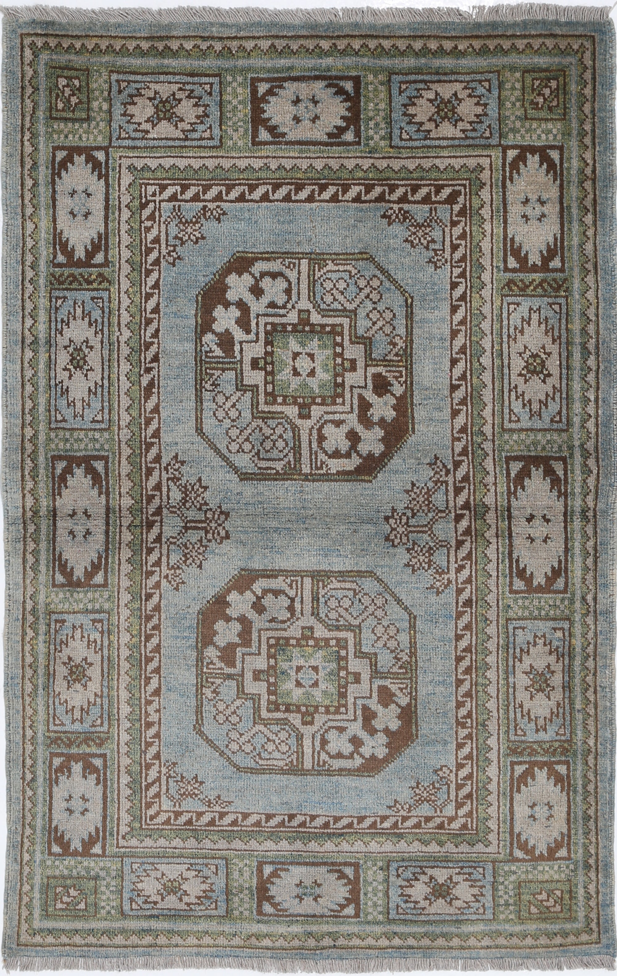 Grey Hand-Knotted Distressed Vintage Wool Rug - 3'2" x 4'11"