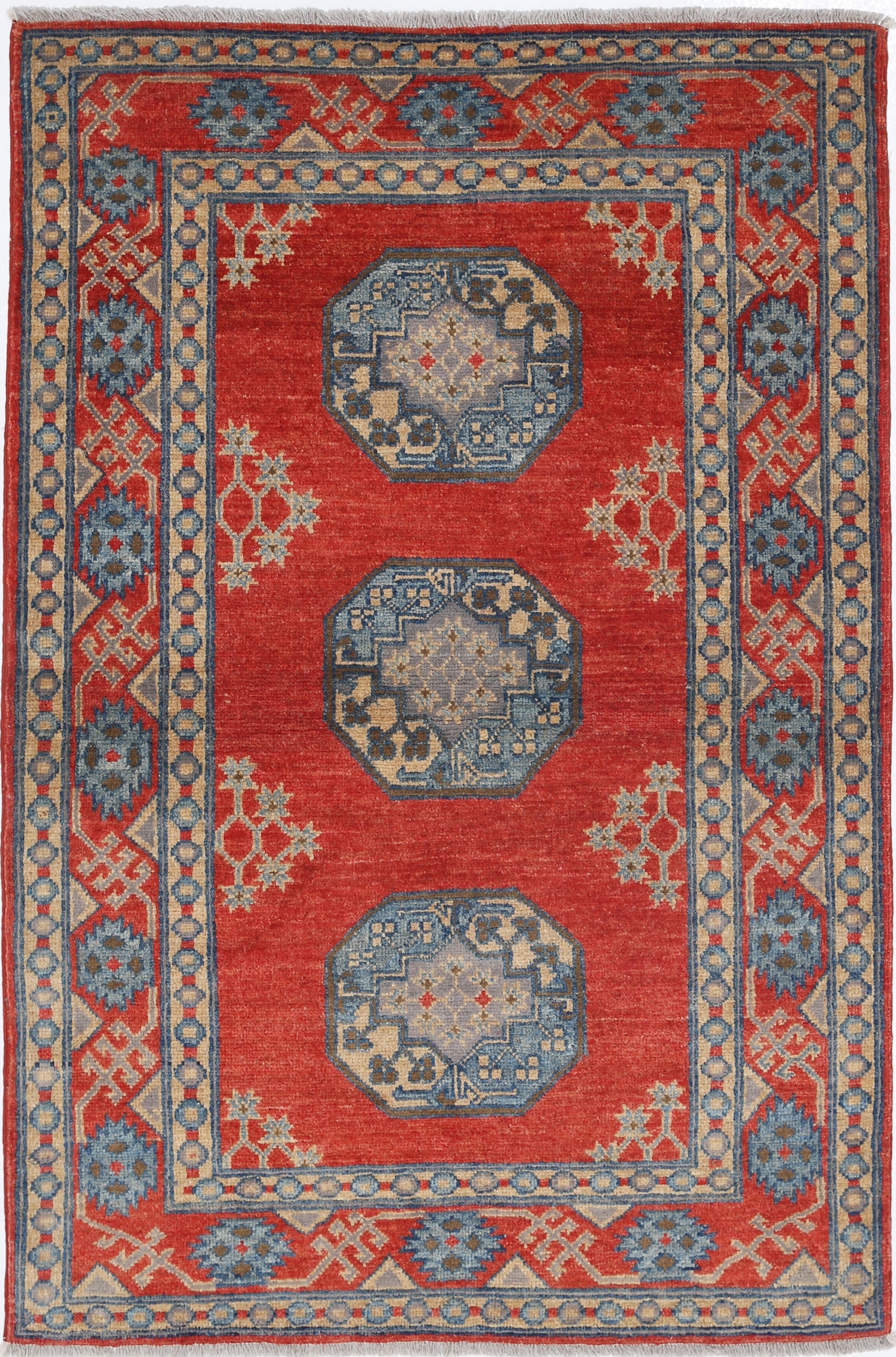 Red Hand-Knotted Distressed Vintage Wool Rug - 3'4" x 5'0"