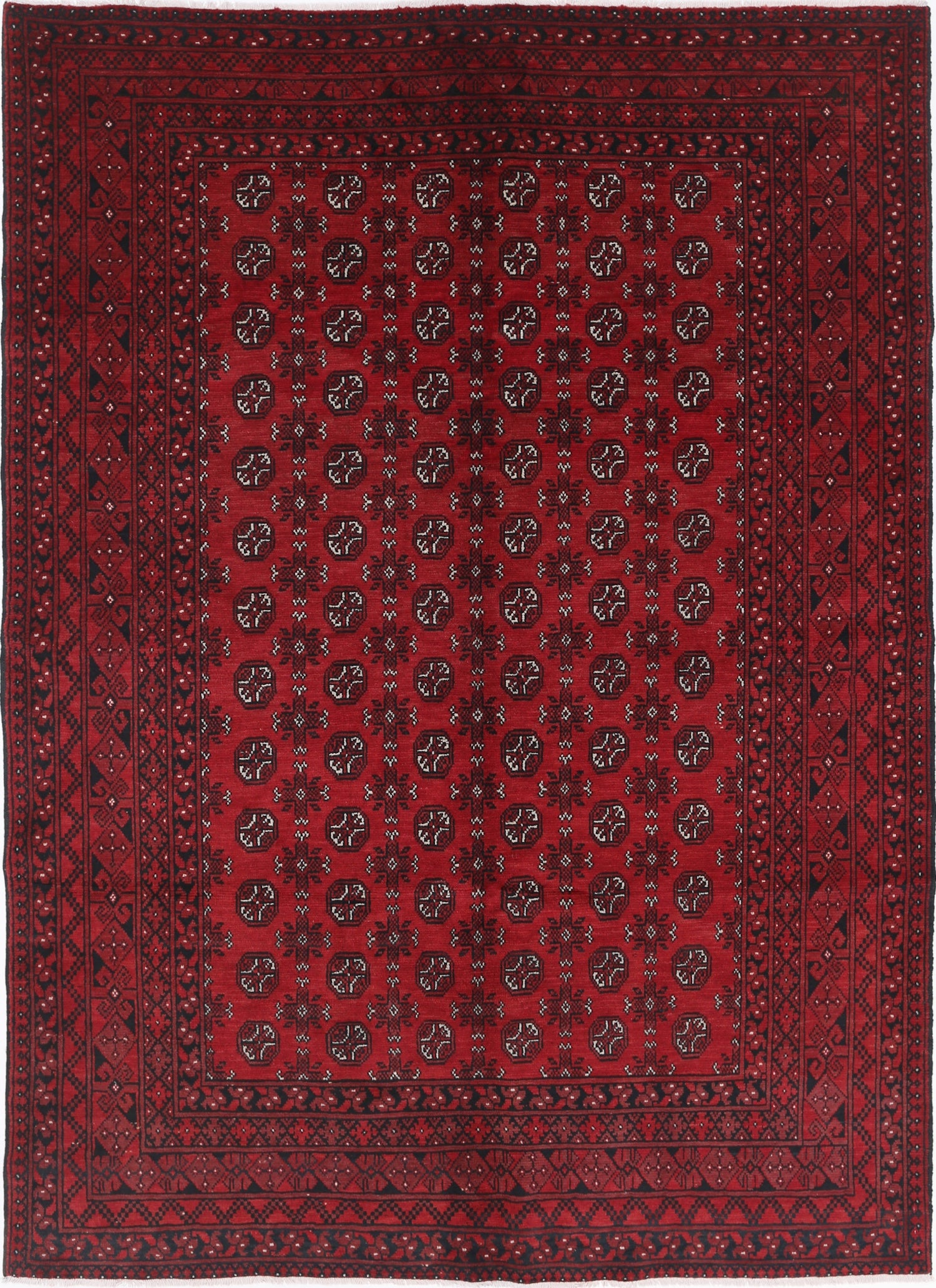 Ivory Hand-Knotted Afghan Tribal Geometric Wool Rug - 6'8" x 9'5"