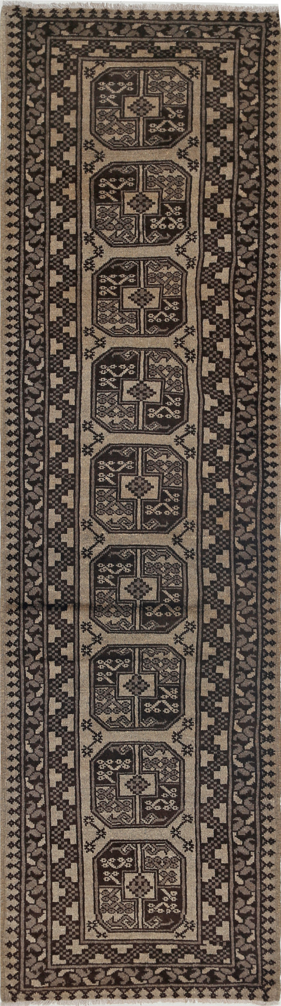 Ivory Hand-Knotted Afghan Tribal Geometric Wool Rug - 6'6" x 9'3"
