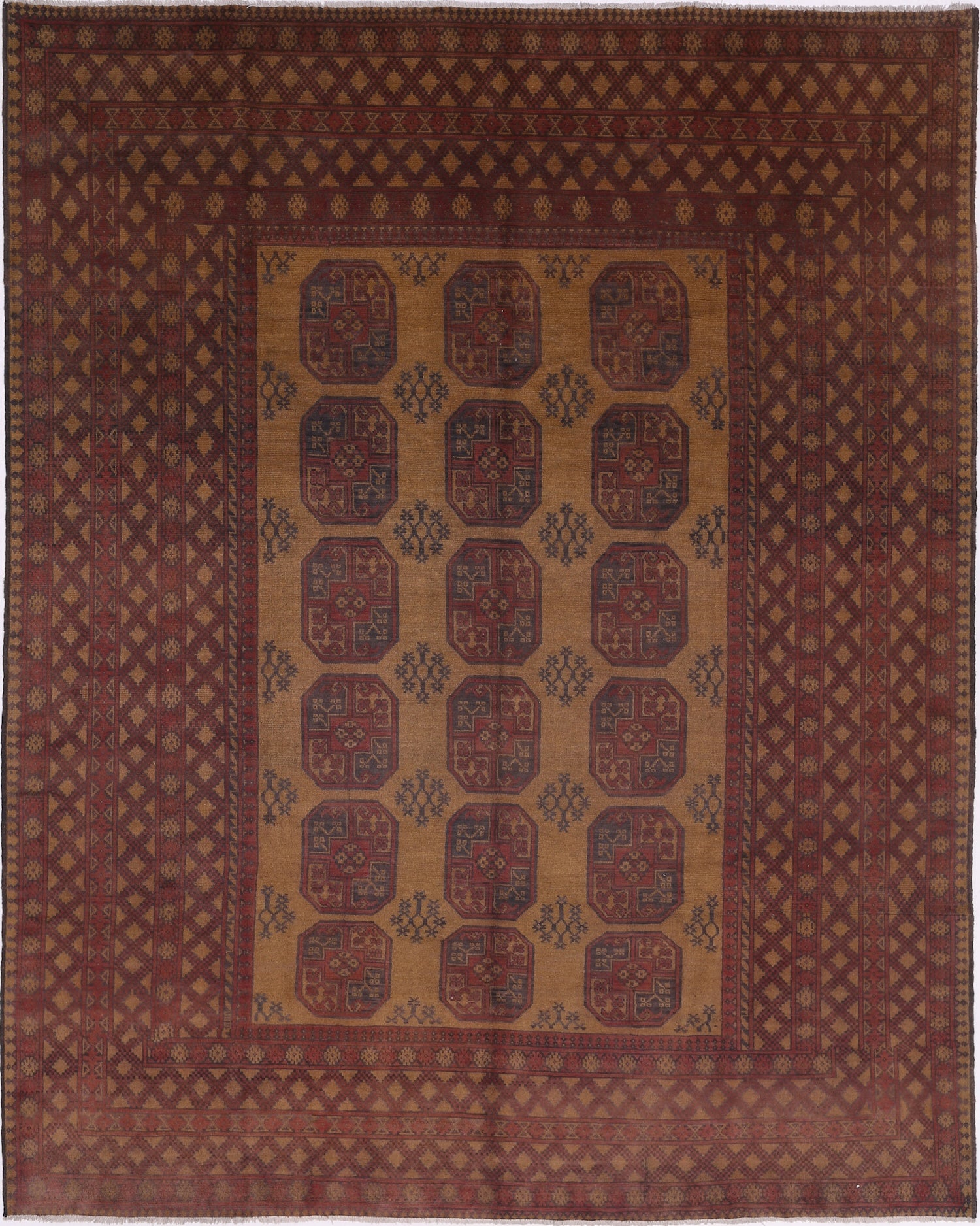 Ivory Hand-Knotted Afghan Tribal Geometric Wool Rug - 8'6" x 10'9"