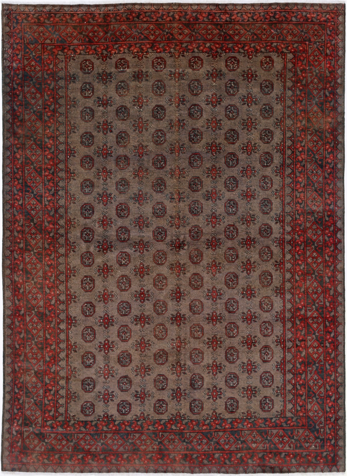 Ivory Hand-Knotted Afghan Tribal Geometric Wool Rug - 6'8" x 9'2"