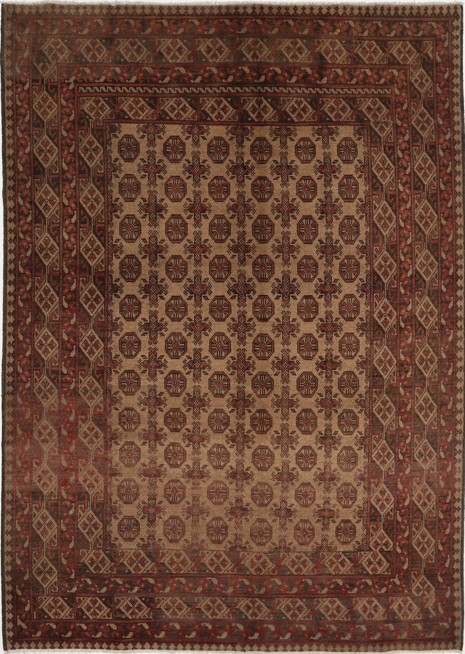 Ivory Hand-Knotted Afghan Tribal Geometric Wool Rug - 6'6" x 9'1"