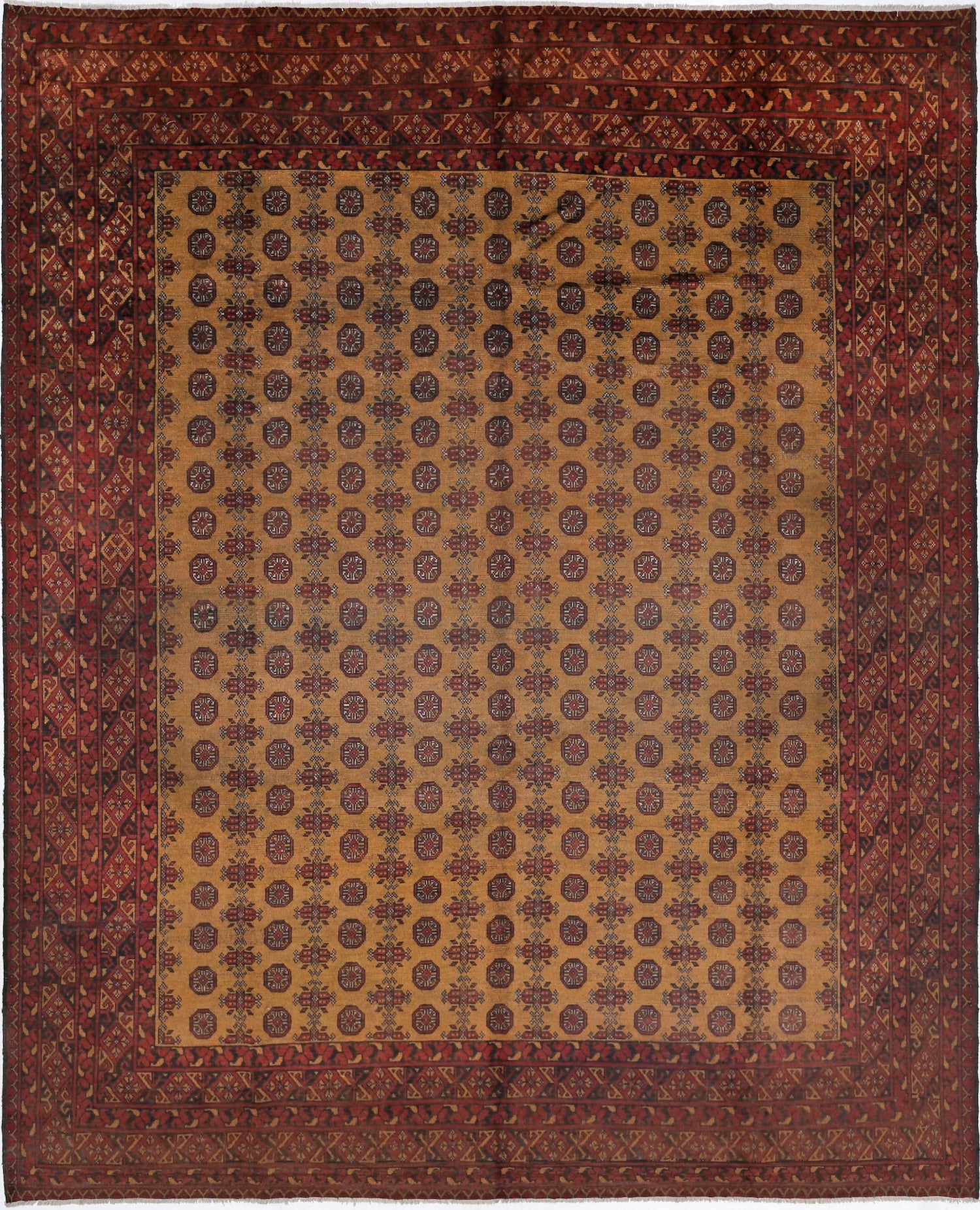 Ivory Hand-Knotted Afghan Tribal Geometric Wool Rug - 9'10" x 12'2"