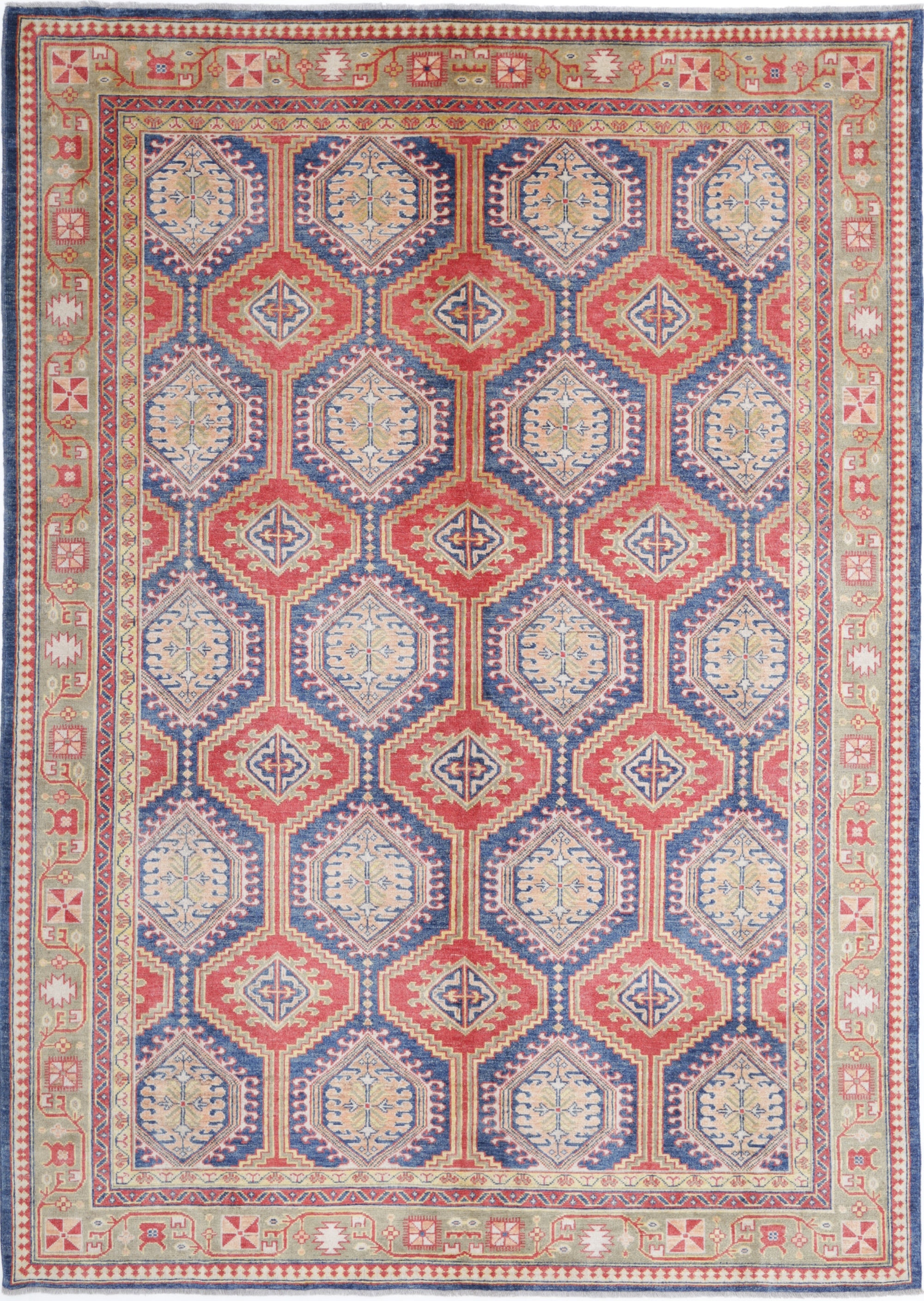 Blue Hand-Knotted Distressed Vintage Wool Rug - 6'8" x 9'8"