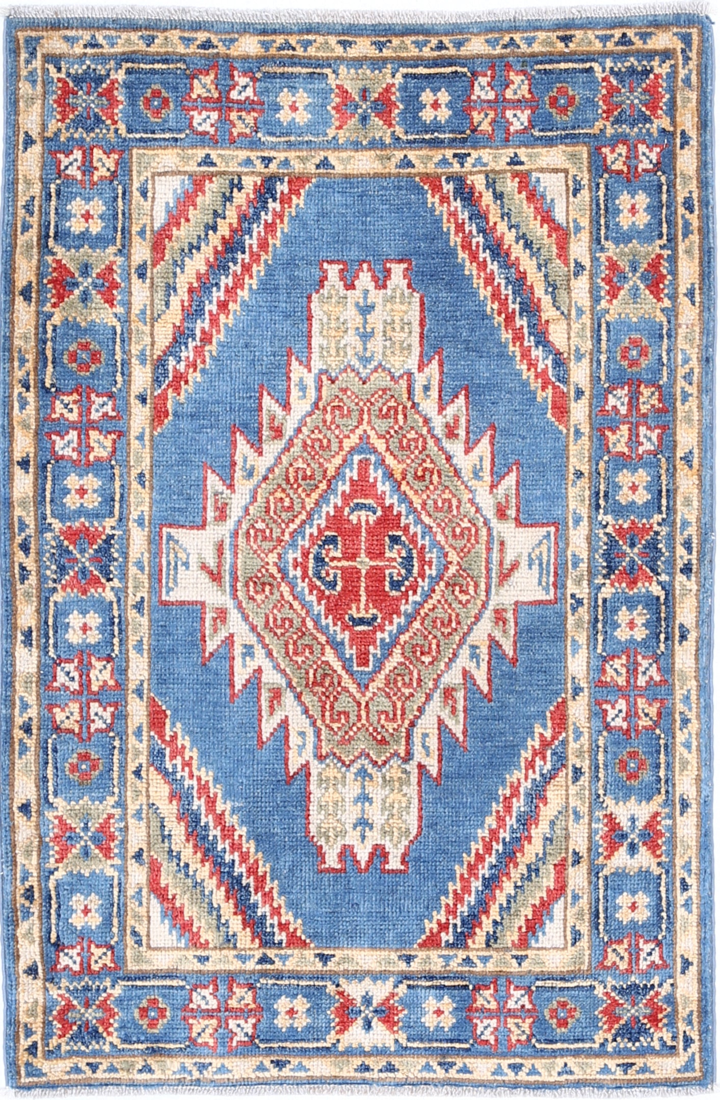 Blue Hand-Knotted Distressed Vintage Wool Rug - 2'1" x 3'1"