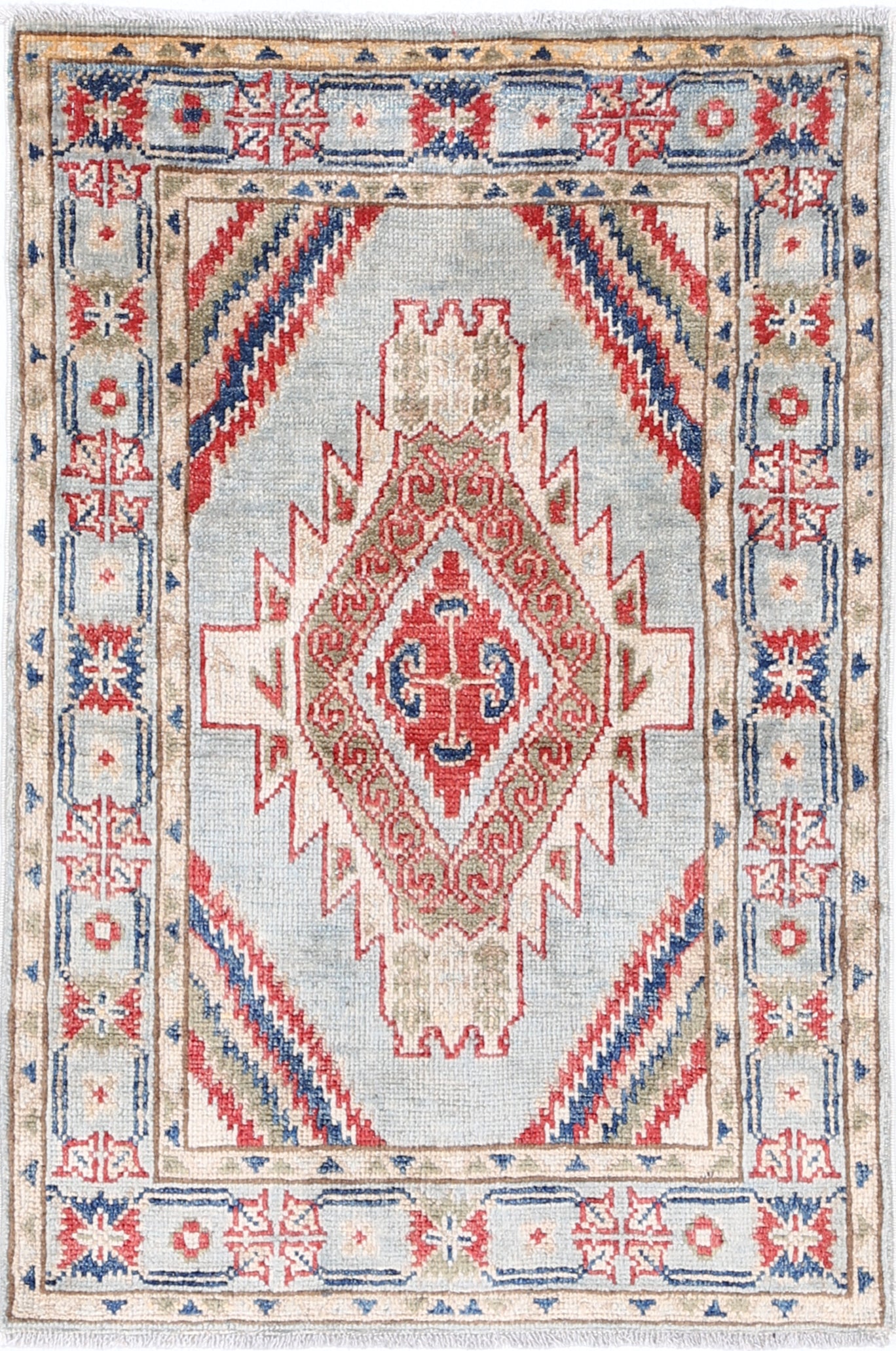 Blue Hand-Knotted Distressed Vintage Wool Rug - 2'0" x 3'0"