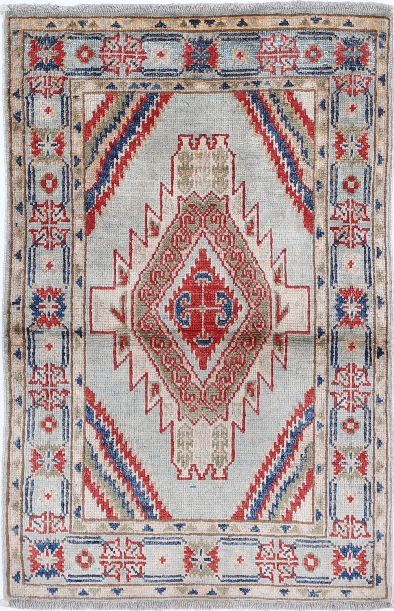 Blue Hand-Knotted Distressed Vintage Wool Rug - 2'1" x 3'1"