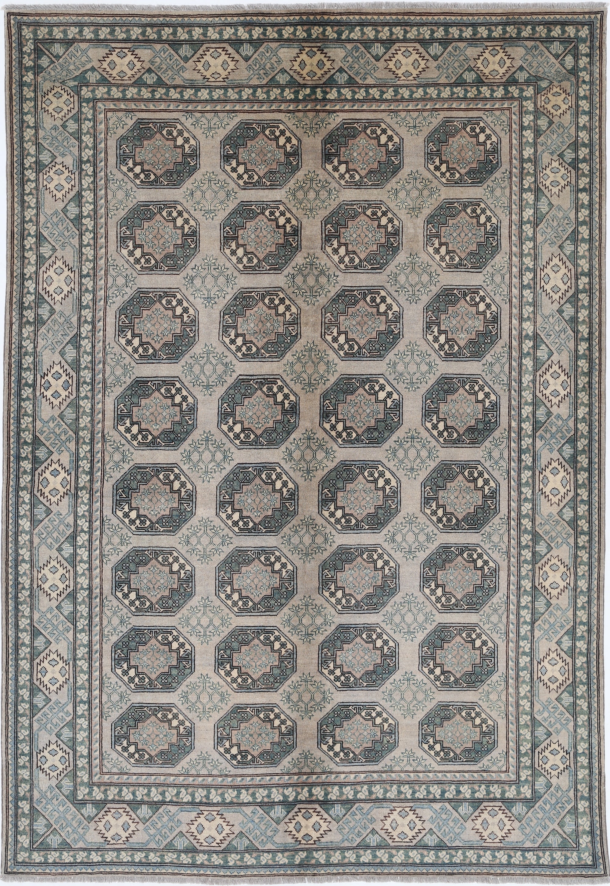 Grey Hand-Knotted Distressed Vintage Wool Rug - 6'7" x 9'8"