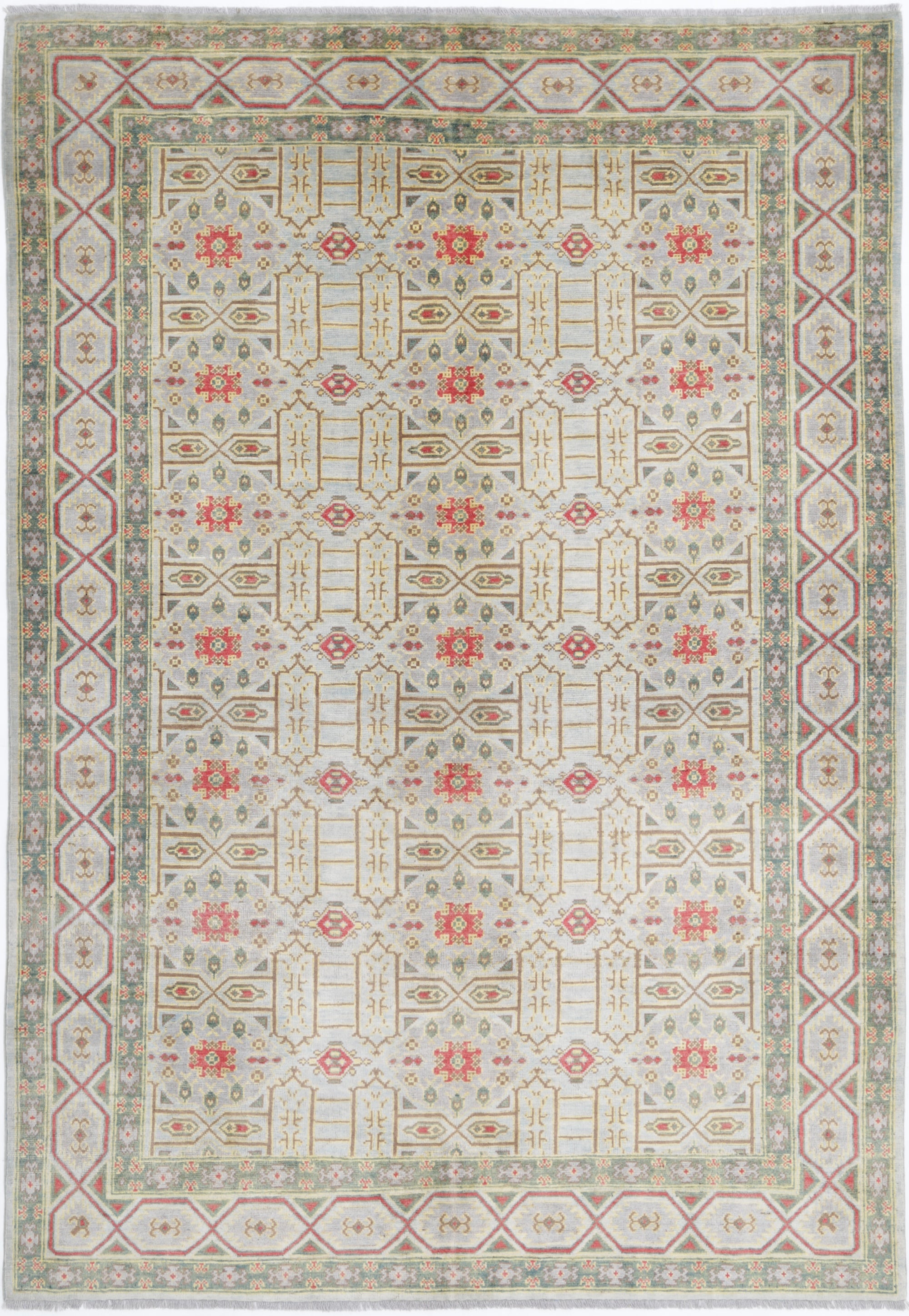 Grey Hand-Knotted Distressed Vintage Wool Rug - 6'7" x 9'8"