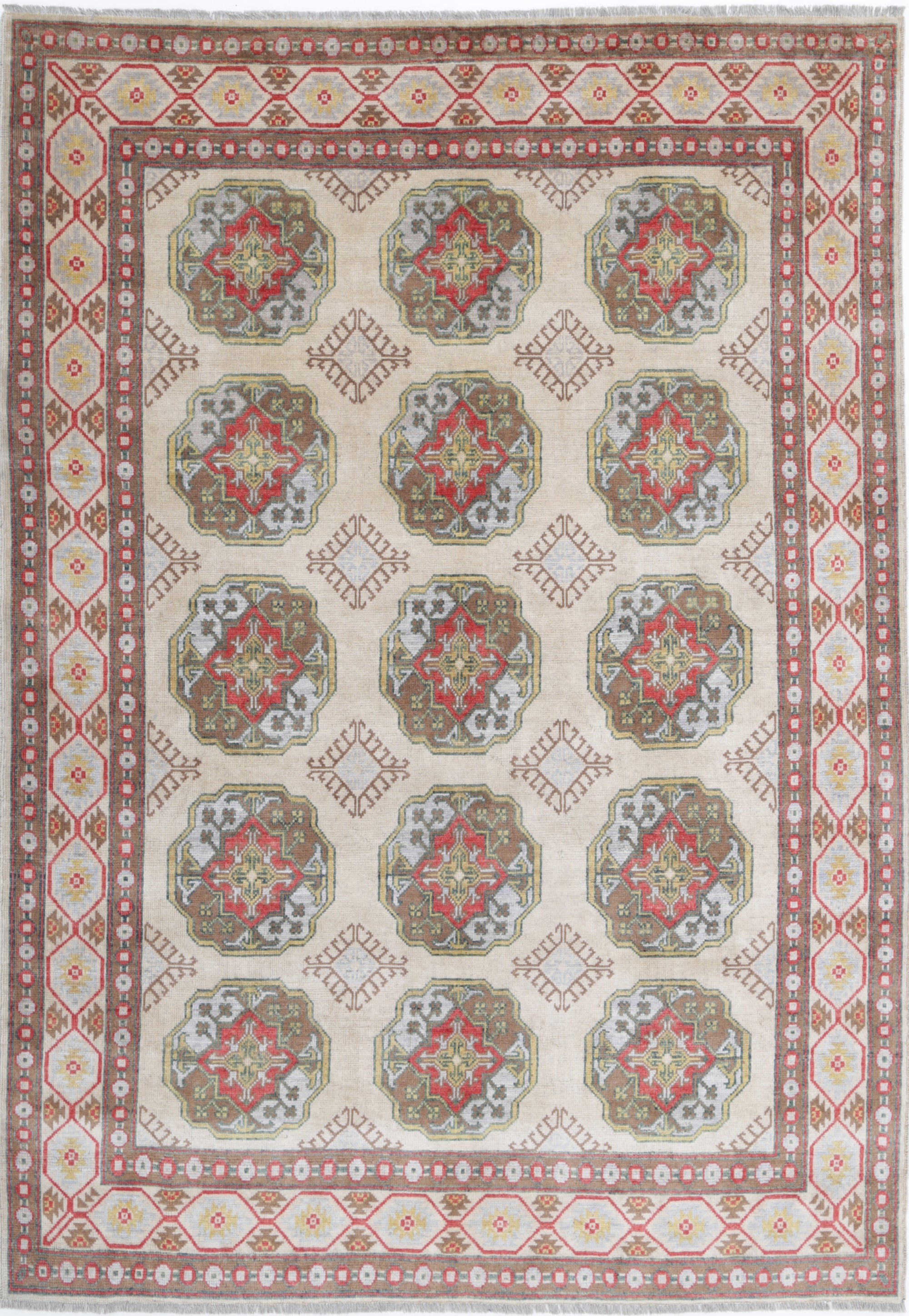 Ivory Hand-Knotted Distressed Vintage Wool Rug - 5'8" x 7'11"