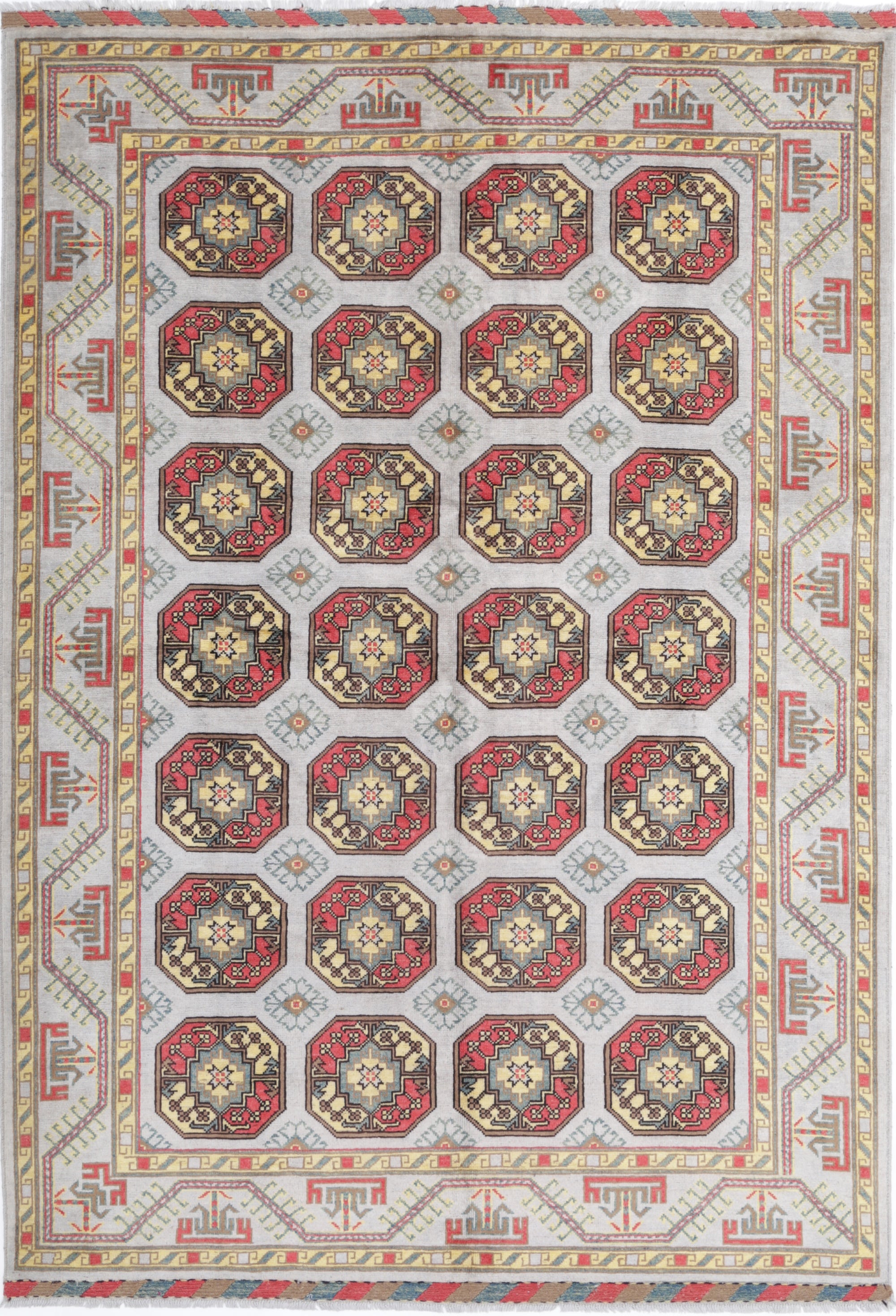 Grey Hand-Knotted Distressed Vintage Wool Rug - 6'8" x 9'6"