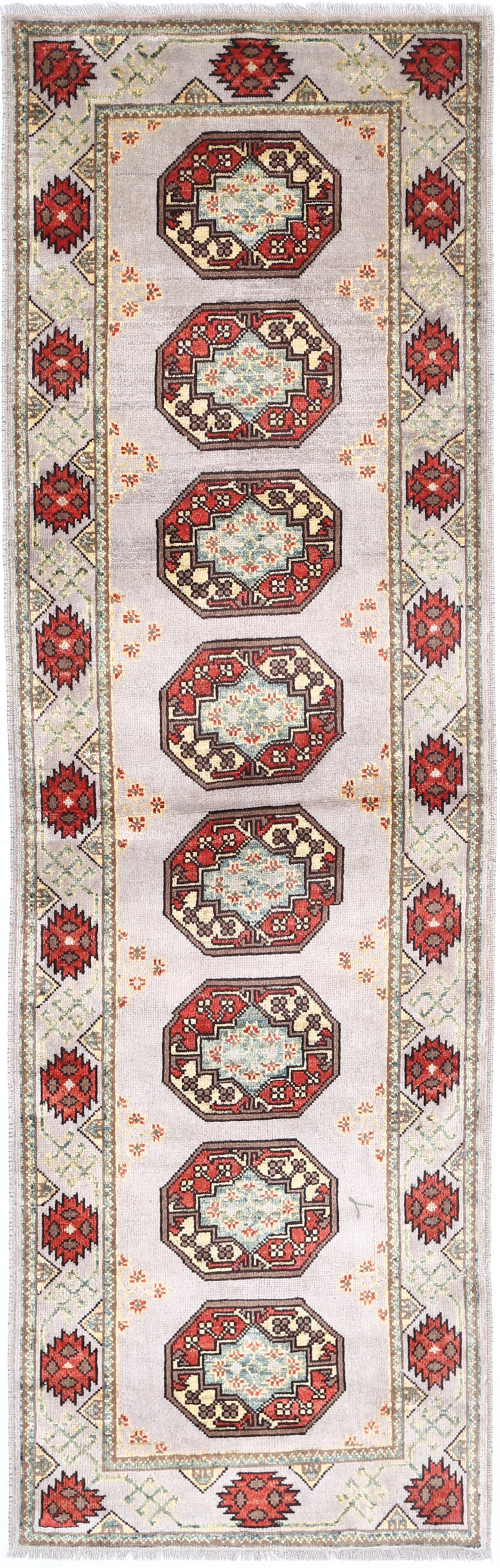 Grey Hand-Knotted Distressed Vintage Wool Rug - 2'8" x 8'11"