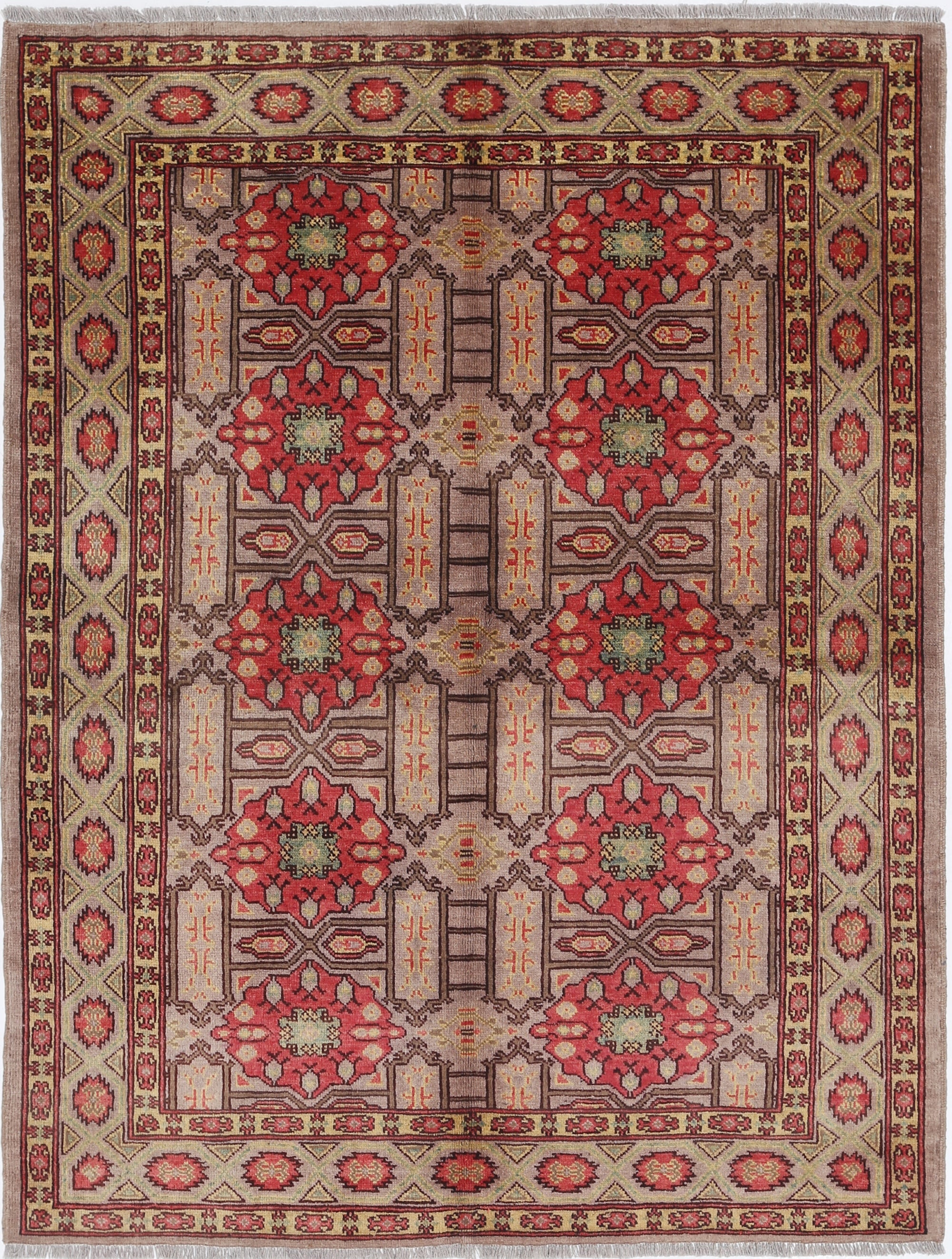 Brown Hand-Knotted Distressed Vintage Wool Rug - 5'0" x 6'5"