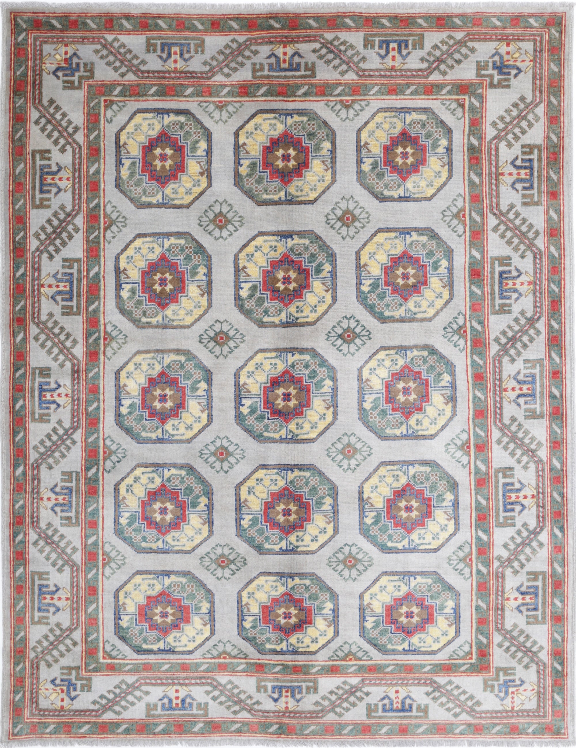 Grey Hand-Knotted Distressed Vintage Wool Rug - 5'6" x 7'3"